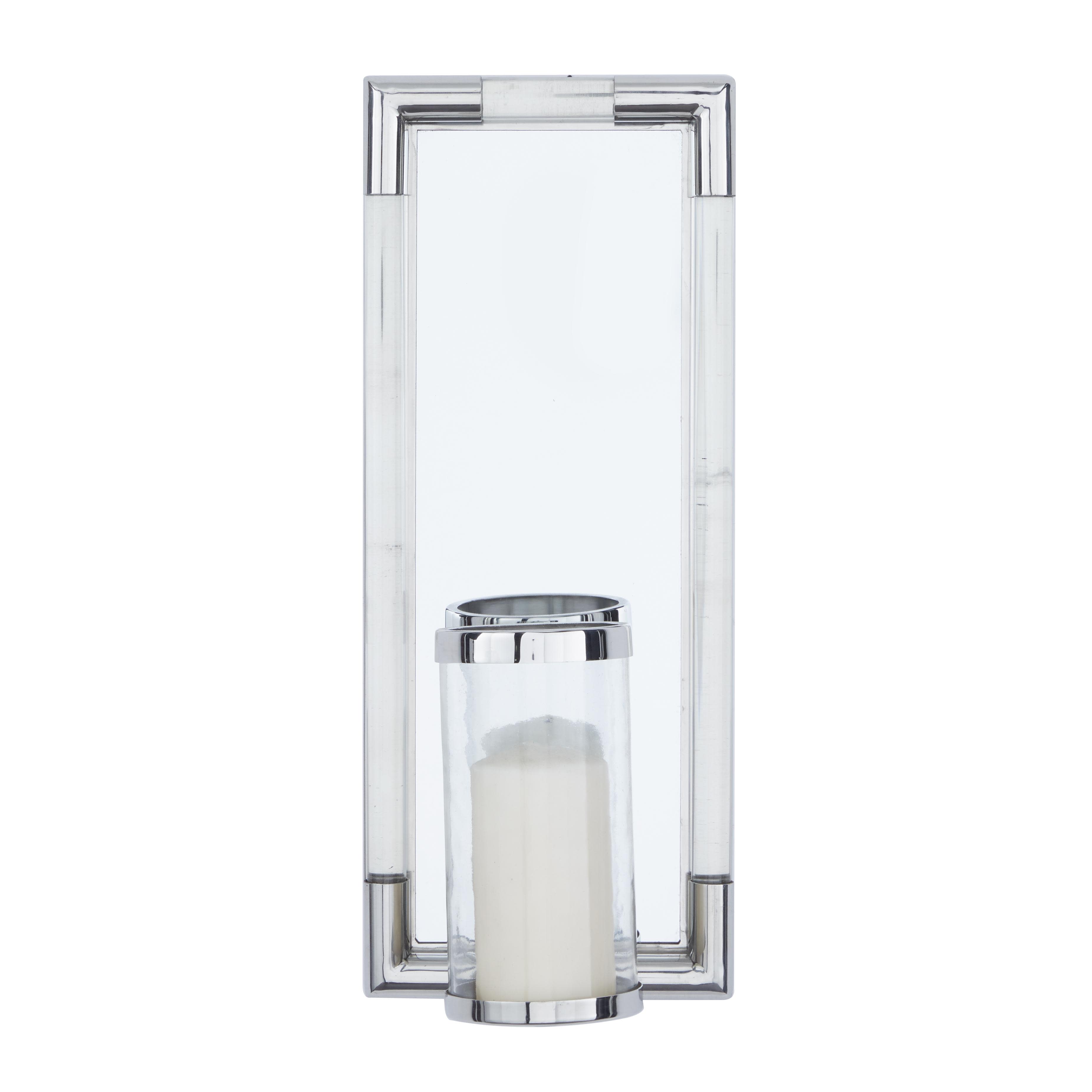 Silver Stainless Steel Metal Geometric Pillar Indoor Outdoor Wall Sconce with Mirror Backing, 9" x 6" x 20"