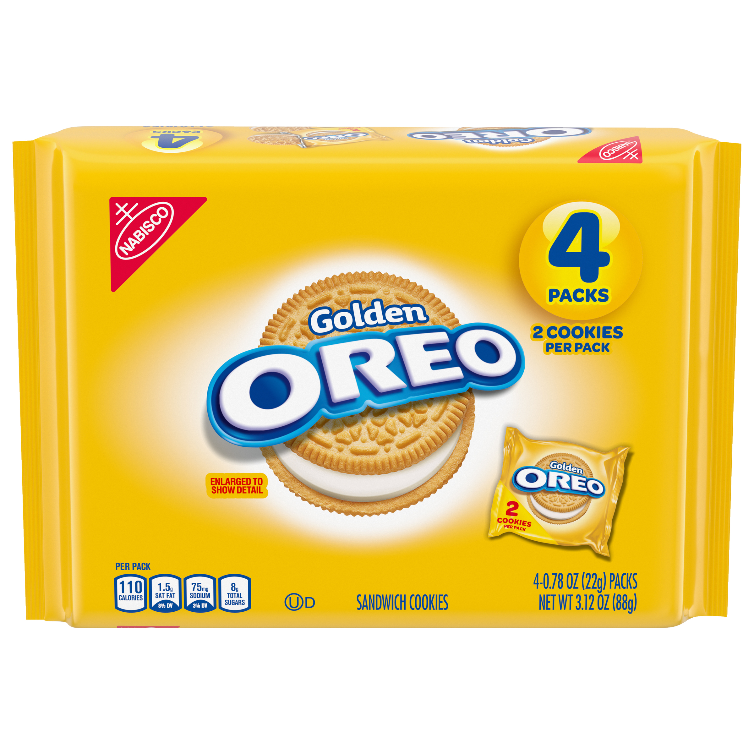 OREO Golden Sandwich Cookies, 4 Snack Packs (2 Cookies Per Pack)-thumbnail-0