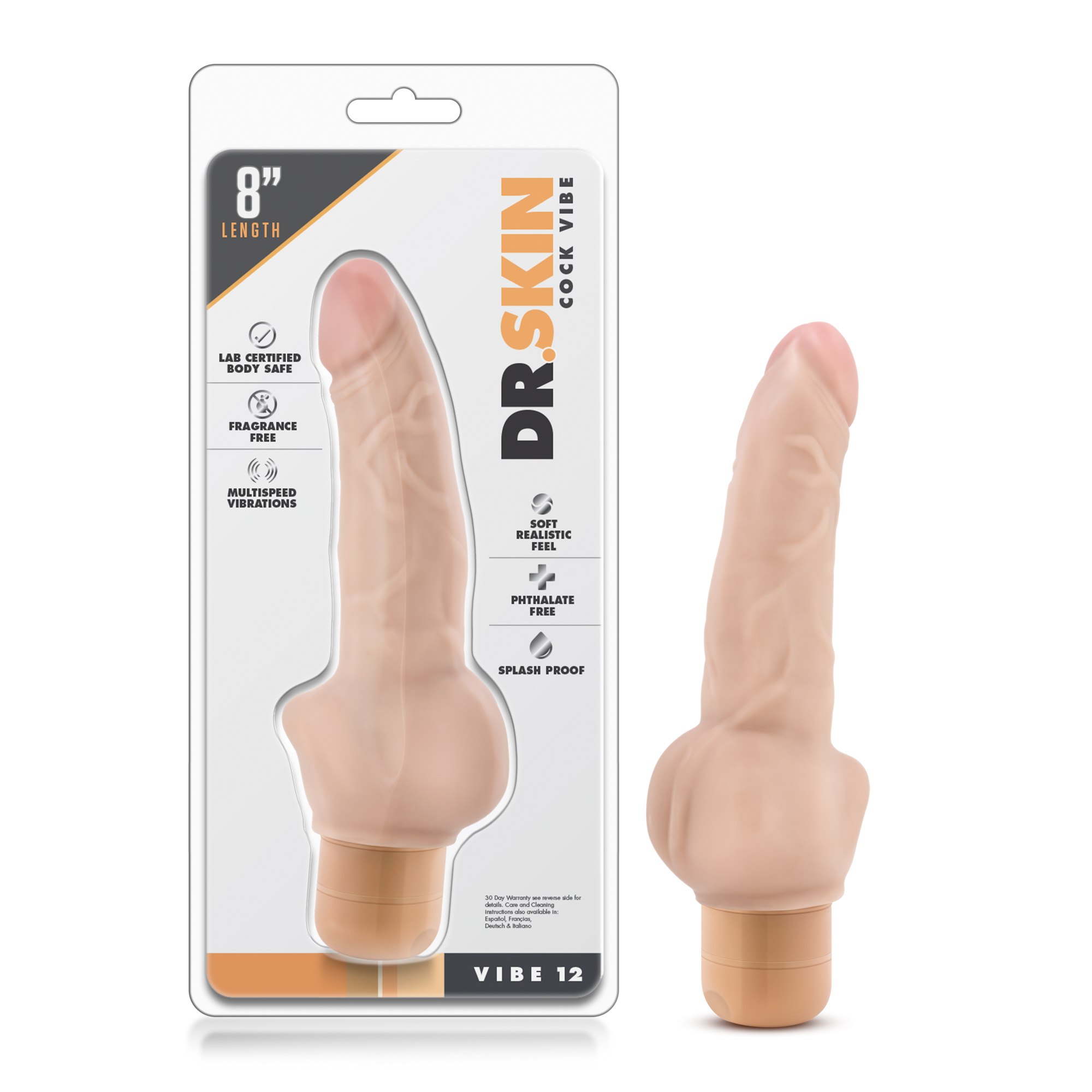 Blush Dr. Skin Cock Vibe 12 Realistic Beige 8-Inch Long Vibrating Dildo