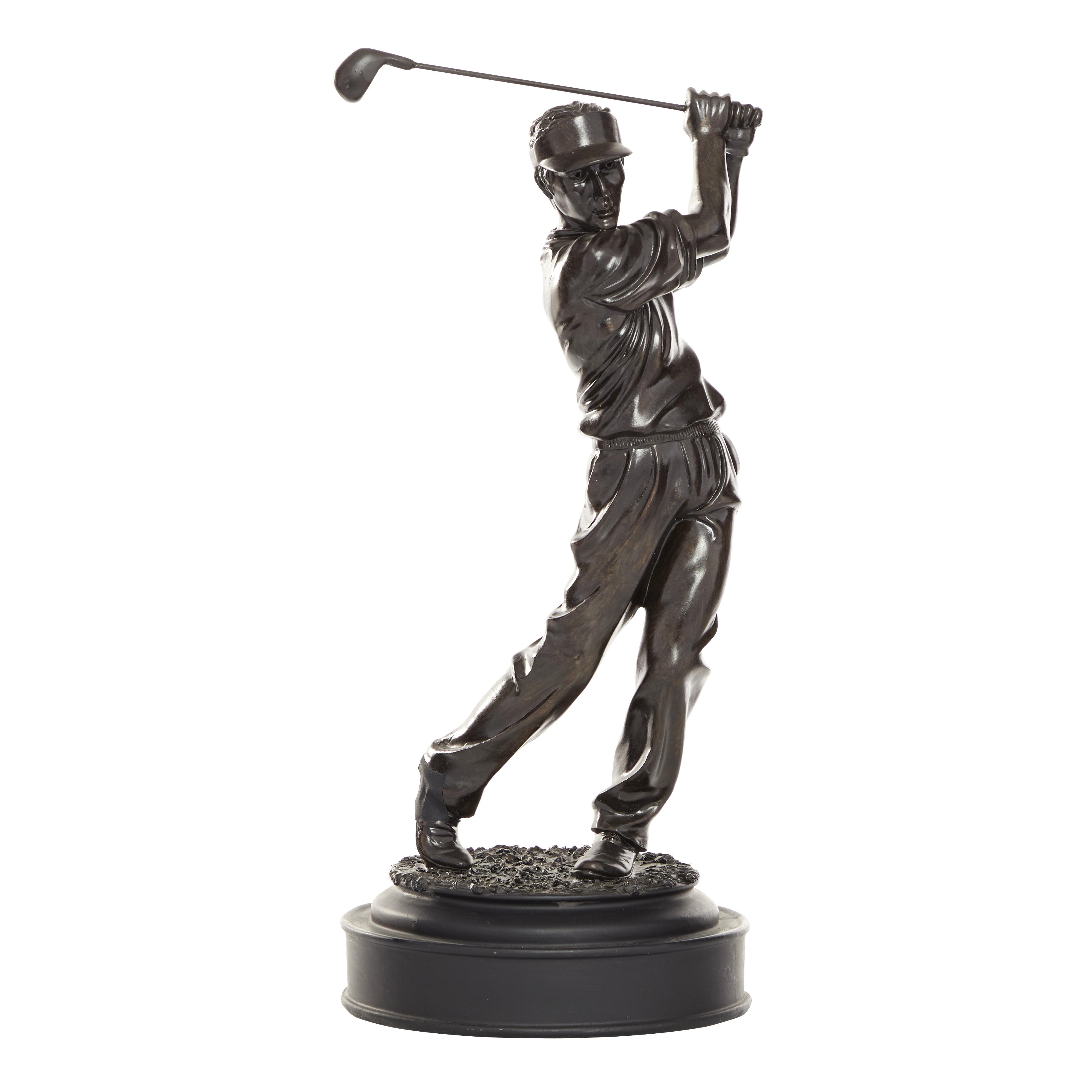 Traditional Brown Polystone Golfer Sculpture, 16"H, 7"W