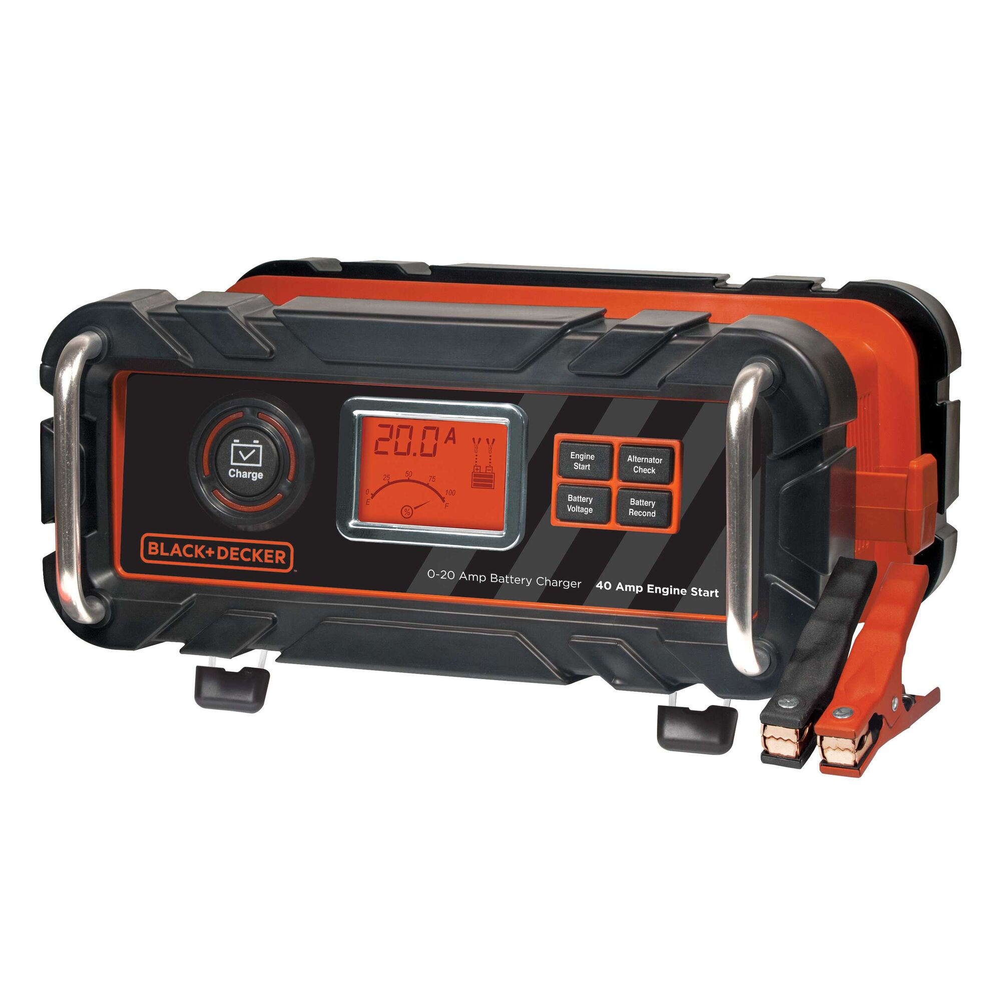 25 Amp bench battery charger with 75 Amp engine start and patented alternator check.