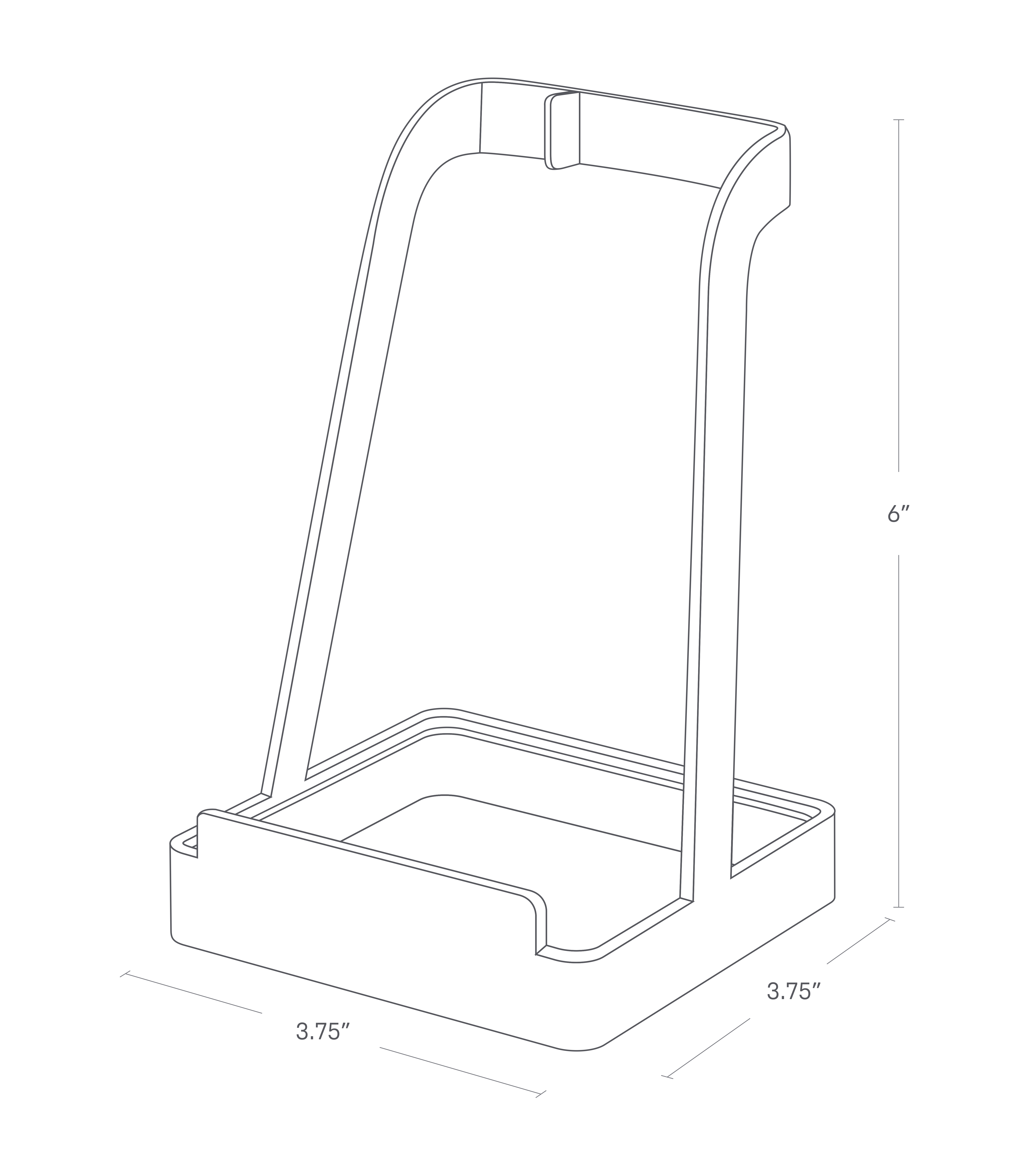 Dimenision image for Lid & Ladle Standon a white background showing total width of 3.75