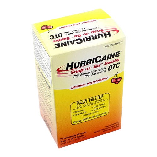 HurriCaine® Snap-n-Go Swabs Liquid Oral Anesthetic, Wild Cherry, - 72/Box
