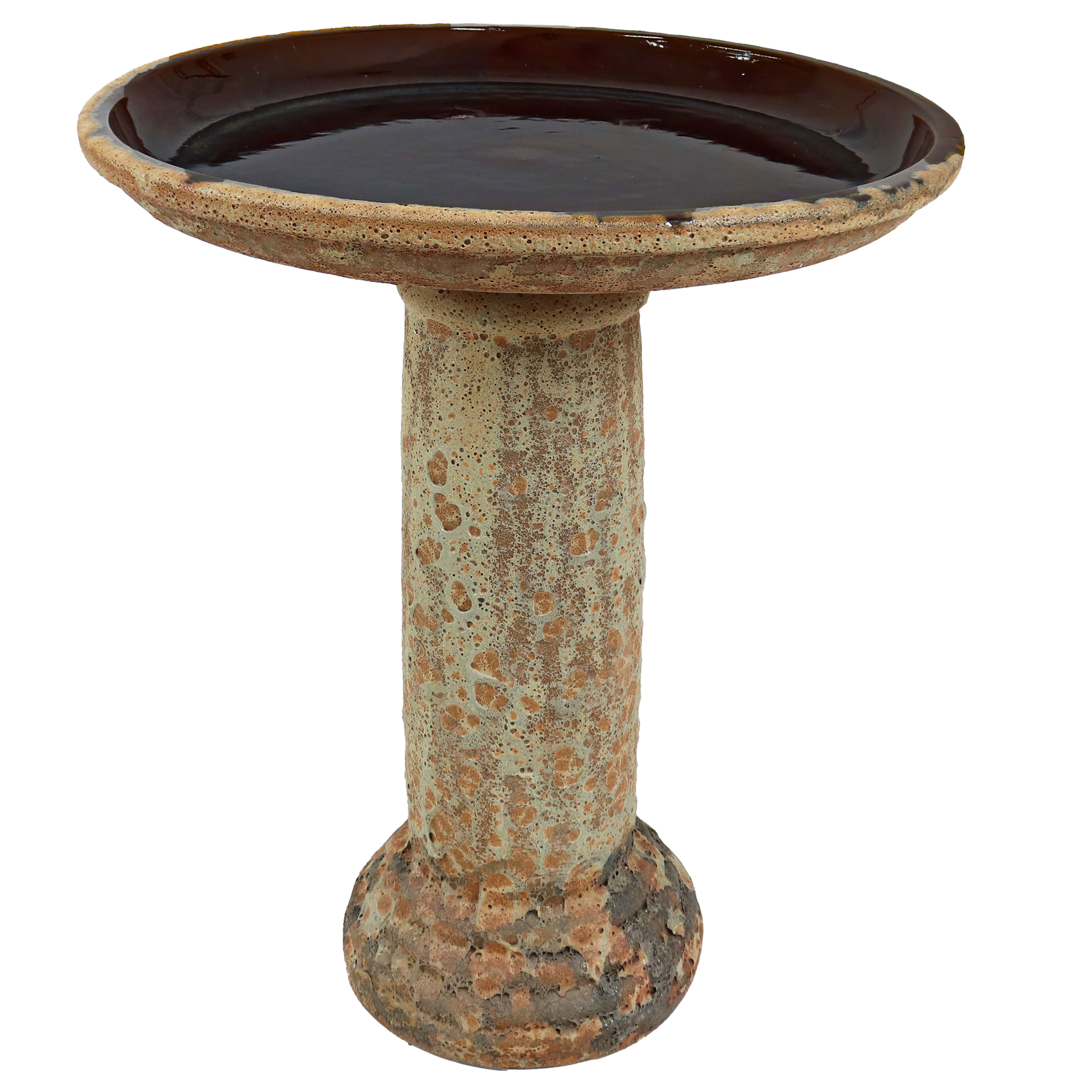 Toulon Lava Finish Ceramic Bird Bath - Brown Distressed Ceramic