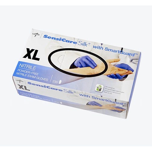 SensiCare Silk® Nitrile Exam Gloves, X-Large, Powder-Free, Non-Sterile - 230/Box