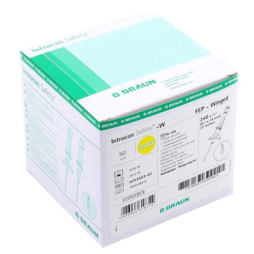 Introcan® Safety IV Catheter 24G x 3/4" Winged Teflon - 50/Box
