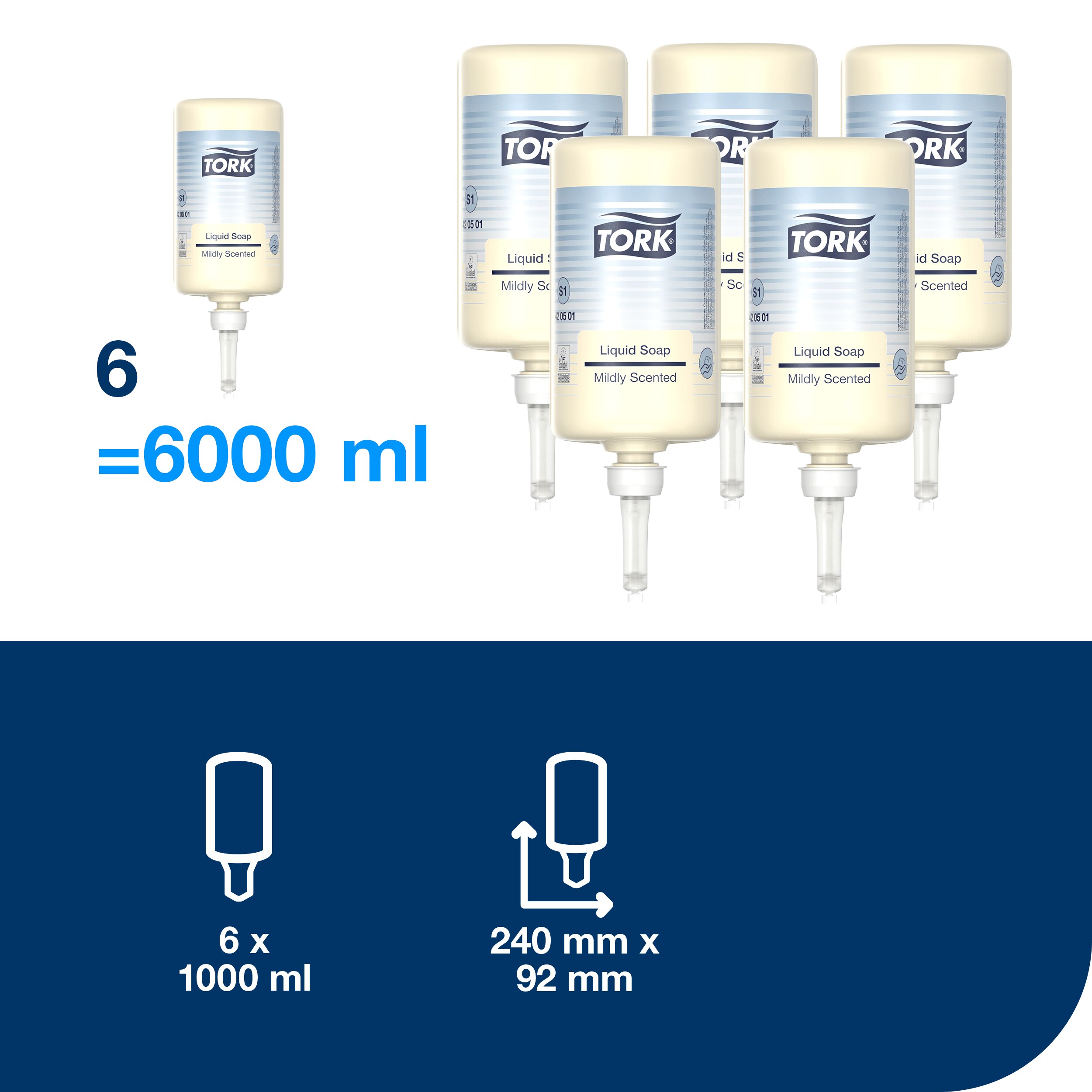 Håndsæbe, Flydende, Refill, 1000 ml, Tork Mild S1