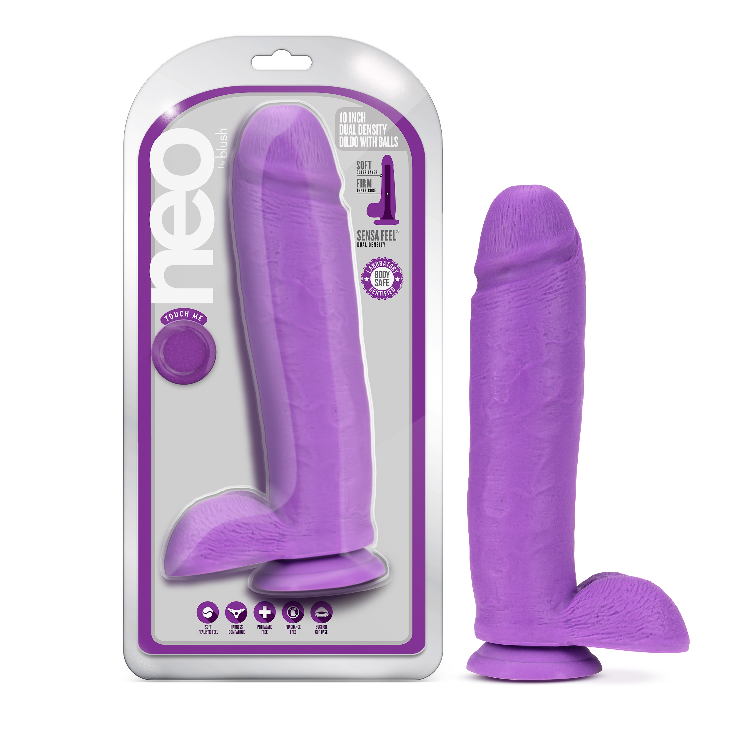 Blush Neo Realistic Neon Purple 10.5-Inch Long Dildo With Balls & Suction Cup Base