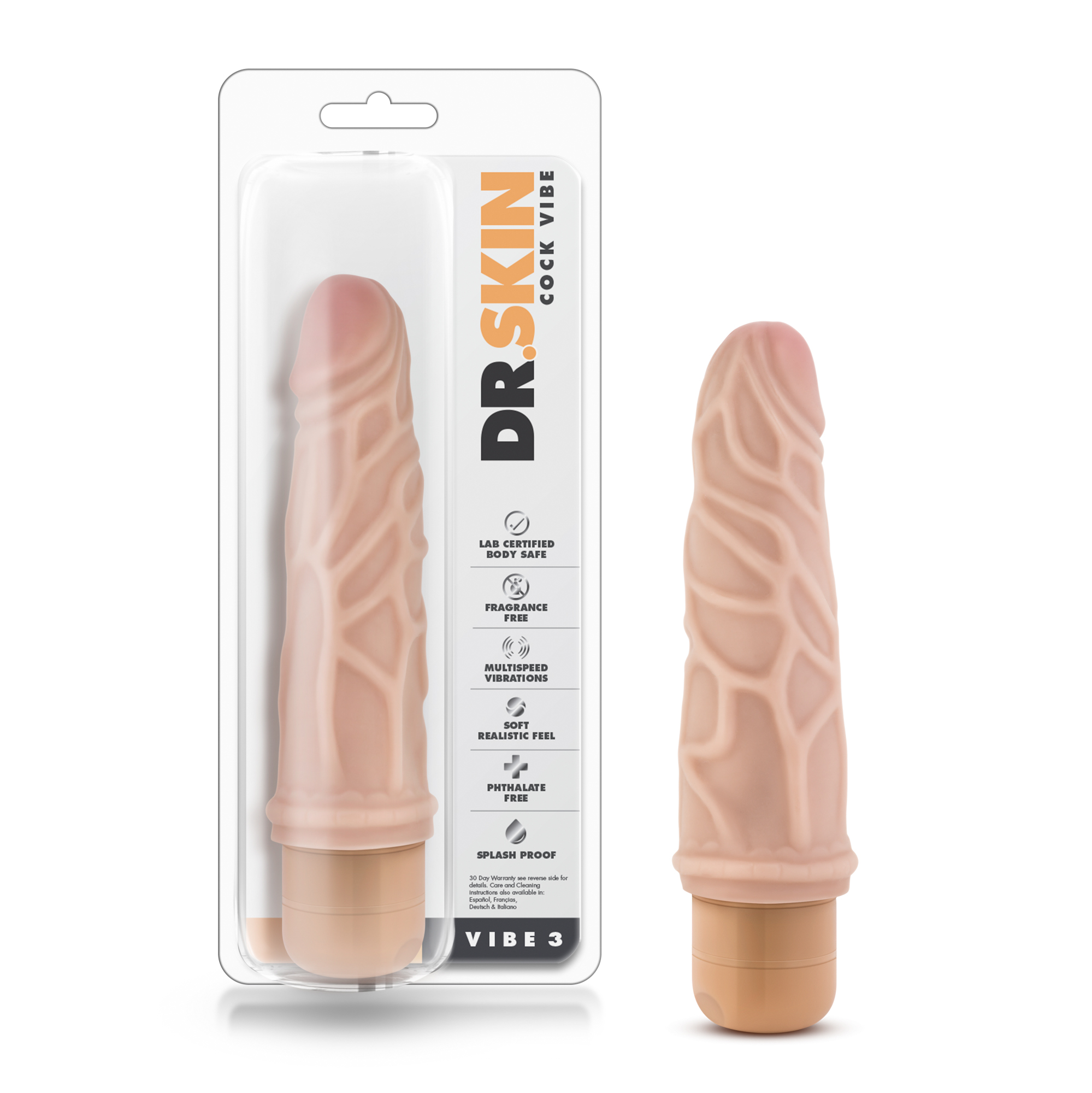 Blush Dr. Skin Cock Vibe 3 Realistic Beige 7.25-Inch Long Vibrating Dildo