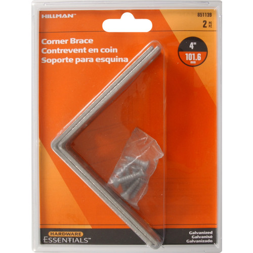 Hardware Essentials Corner Brace Galvanized (4" x 7/8") 4 Pack
