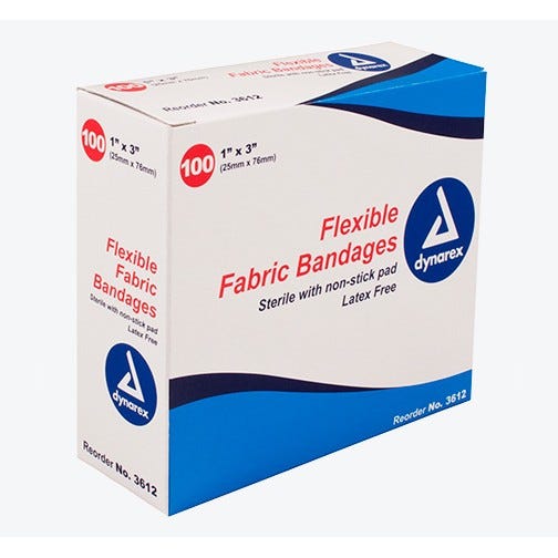 Flexible Fabric Bandages, 1" x 3", Sterile, Latex-Free - 100/Box
