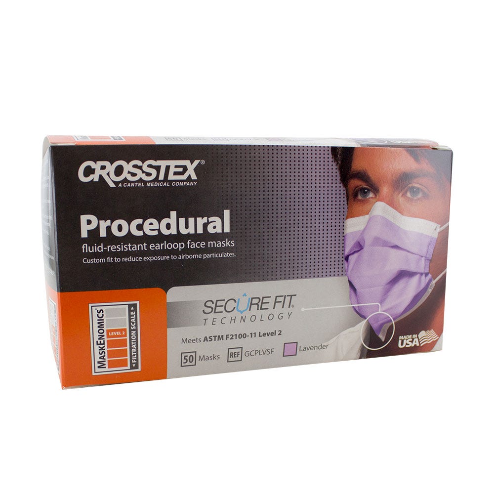 Procedural Earloop Mask w/ Secure Fit® Technology, Lavender, ASTM Level 2 - 50/Box