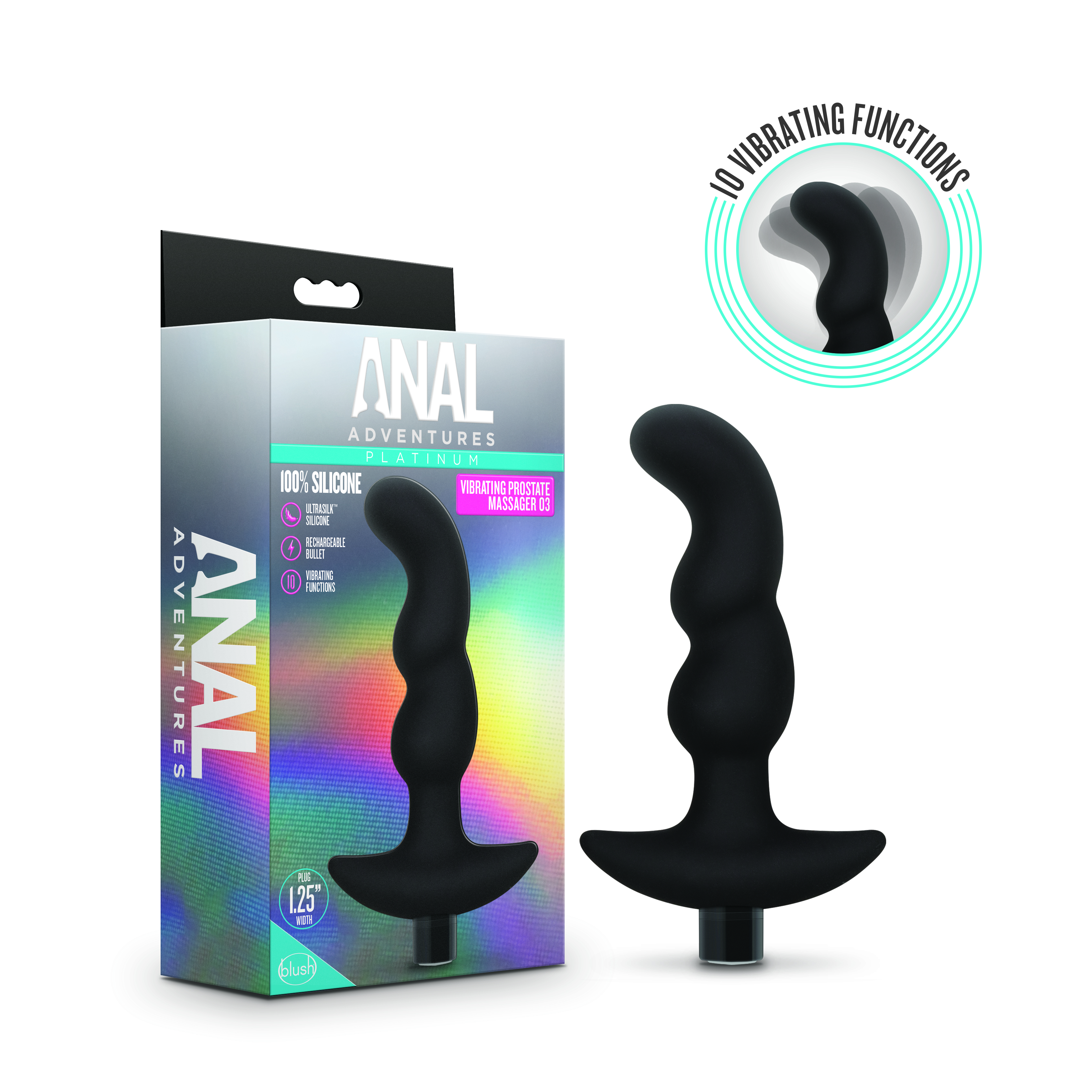 Blush Anal Adventures?Platinum Prostate Massager 03? Black 6-Inch Vibrating Rechargeable Anal Plug