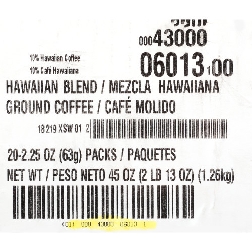  CAFÉ COLLECTIONS Hawaiian Blend Roast & Ground Coffee, 2.25 oz. Bag (Pack of 20) 
