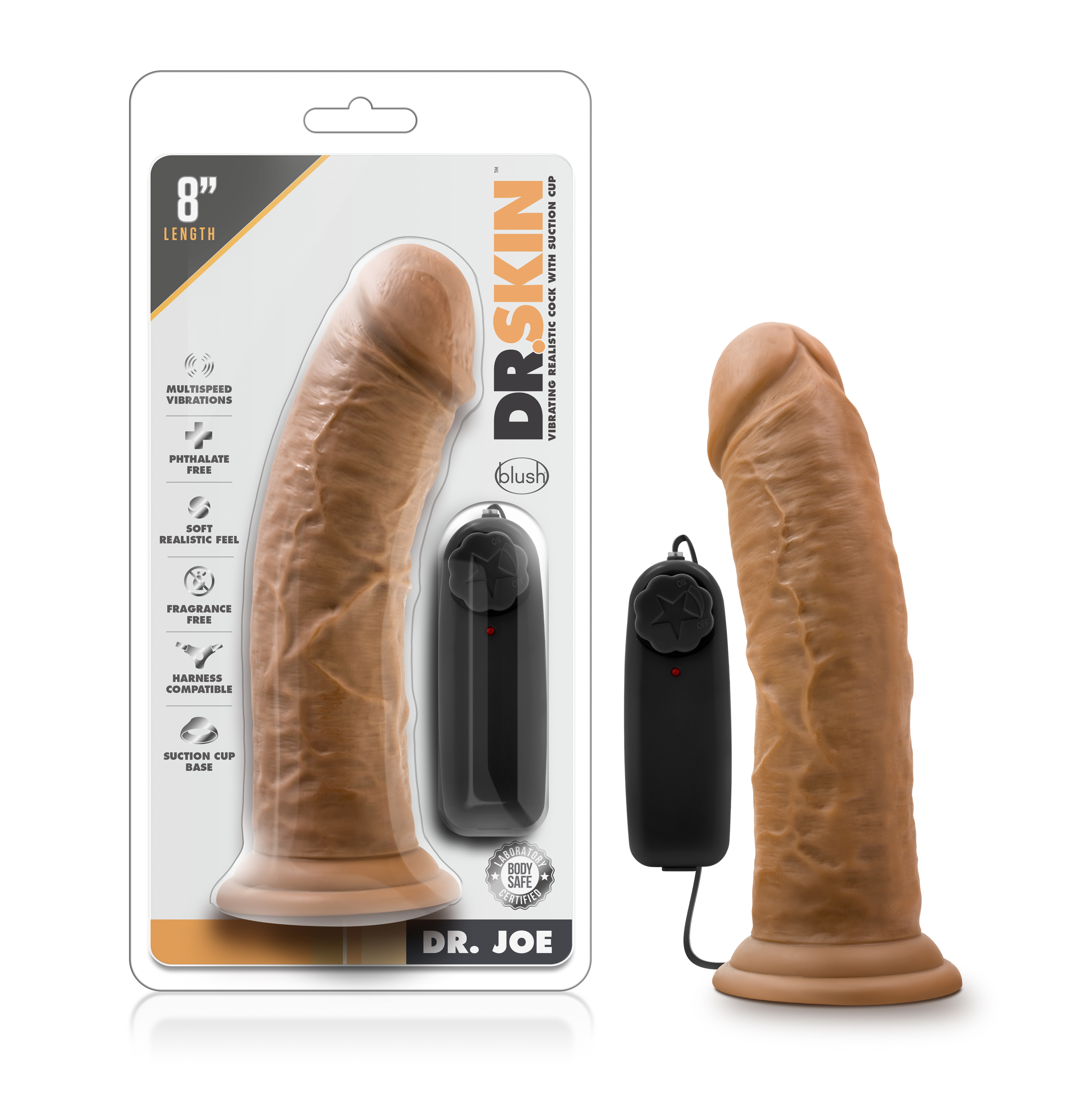 Blush Dr. Skin Dr. Joe Realistic Mocha 8-Inch Long Remote Control Vibrating Dildo With Suction Cup Base