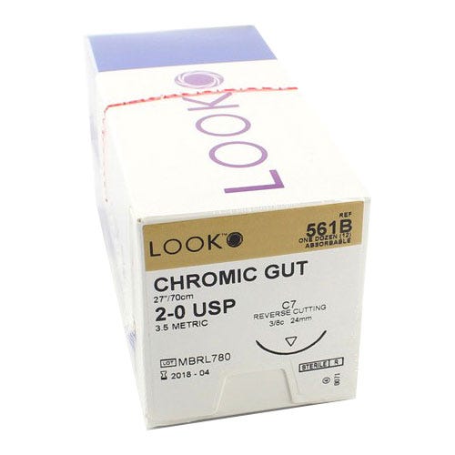 Chromic Gut Sutures, 2-0, C-7, Reverse Cutting, 27" - 12/Box