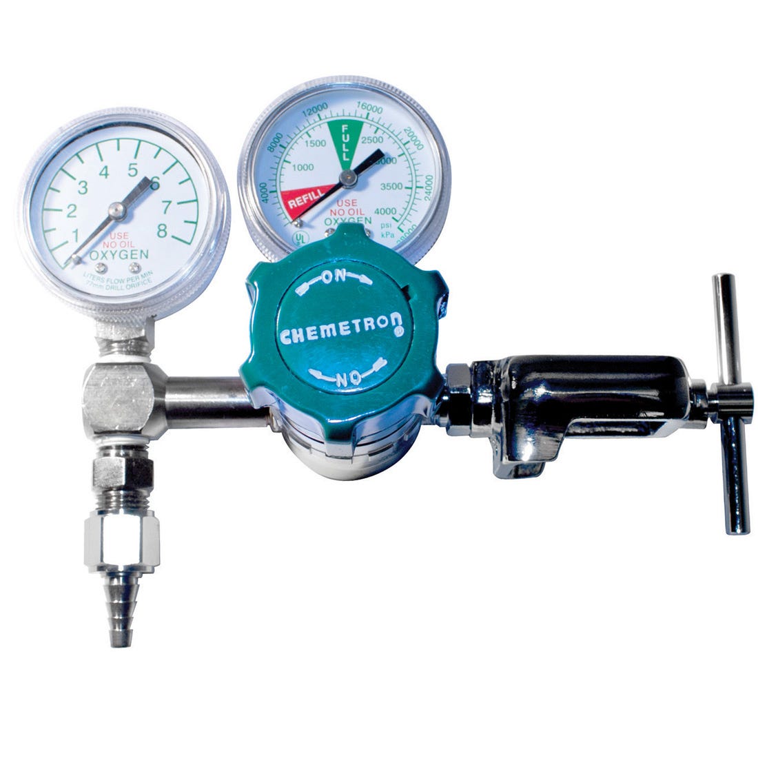 Chemetron Yoke-Type Dual Gauge Oxygen Pressure Regulator with 1-8 LPM