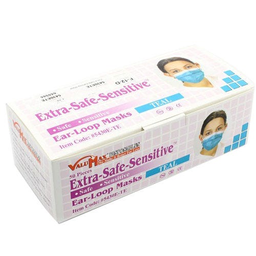 Extra Safe Earloop Mask Sensitive Teal 50/Box