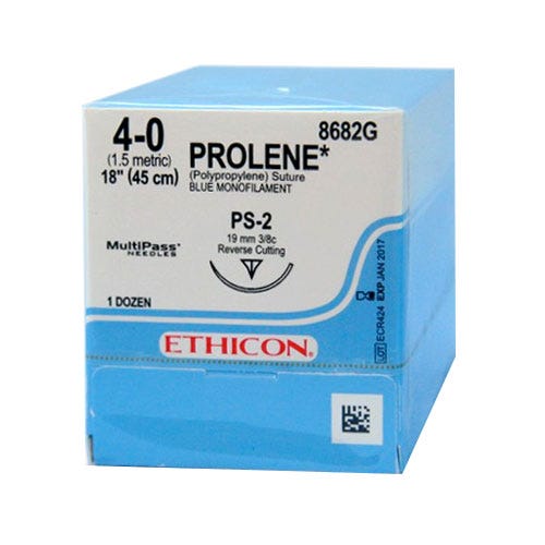 PROLENE® Polypropylene Blue Monofilament Sutures, 4-0, PS-2, Precision Point-Reverse Cutting, 18" - 12/Box