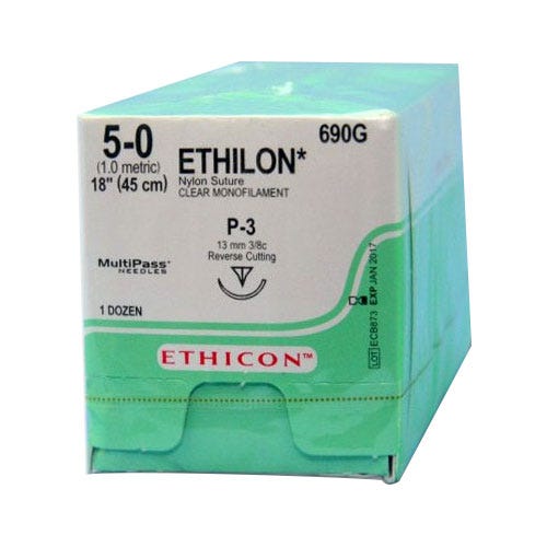 ETHILON® Nylon Undyed Monofilament Sutures, 5-0, P-3, Precision Point-Reverse Cutting, 18" - 12/Box