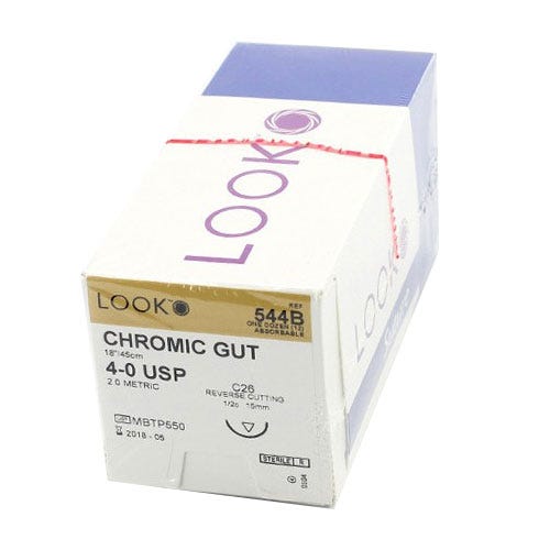 Chromic Gut Sutures, 4-0, C-26, Reverse Cutting, 18" - 12/Box
