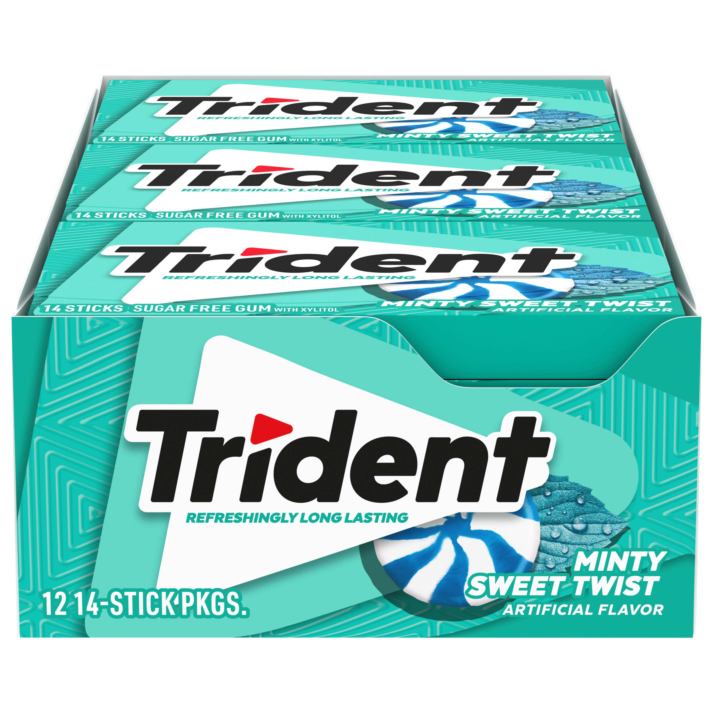Trident Minty Sweet Twist Sugar Free Gum, 12 Packs of 14 Pieces (168 Total Pieces)-thumbnail-0