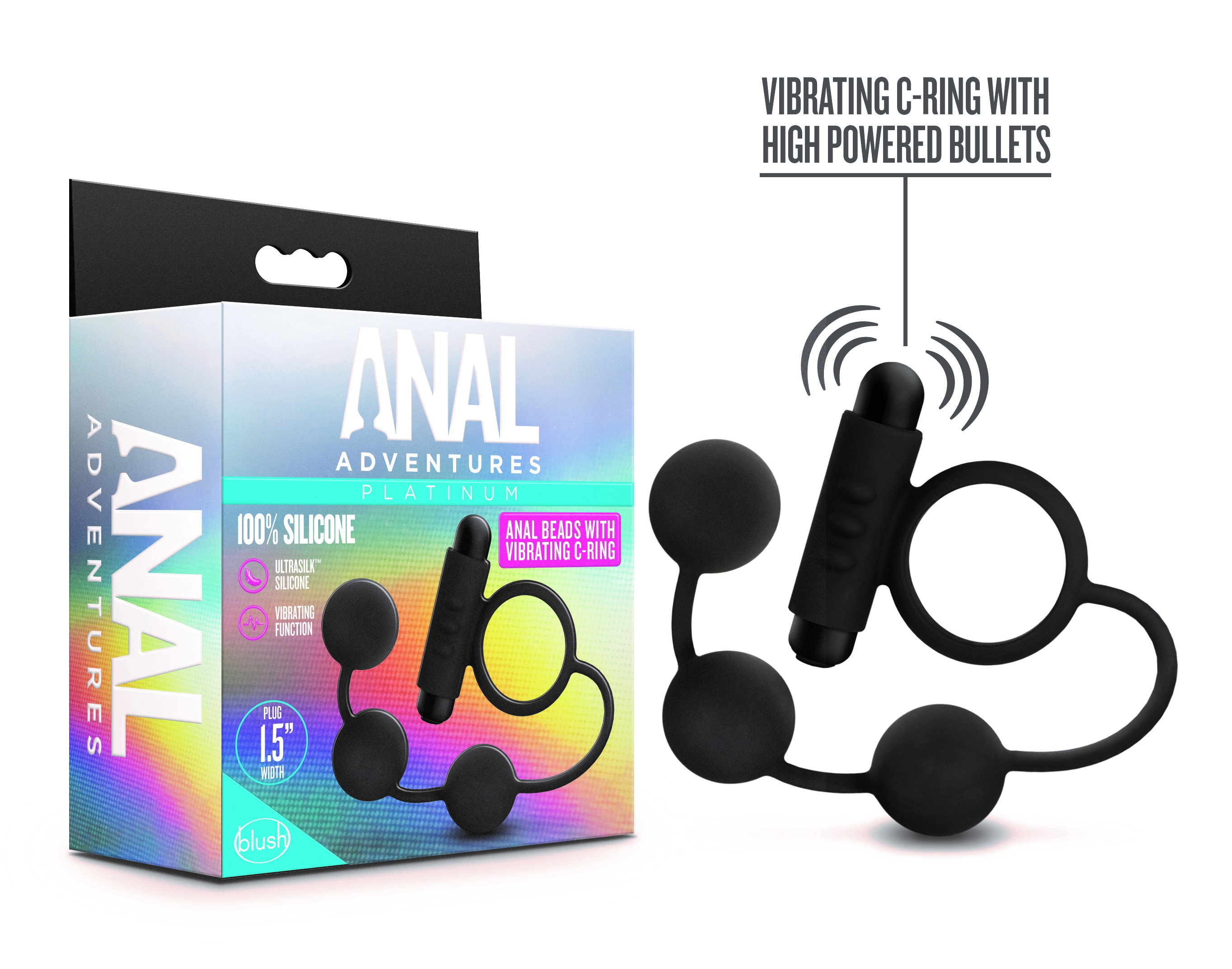 Blush Anal Adventures Platinum Black 13.5-Inch Vibrating Anal Beads