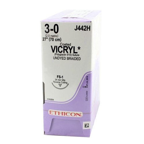 VICRYL® Undyed Braided & Coated Suture, 3-0, FS-1, Reverse Cutting, 27" - 36/Box
