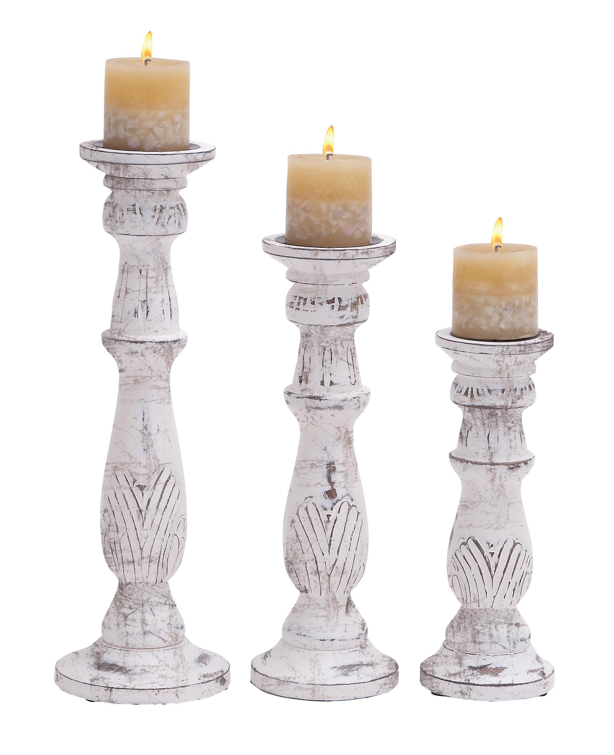 White Mango Wood  Decorative Candle Holder, Set of 3 18", 15", 12"H