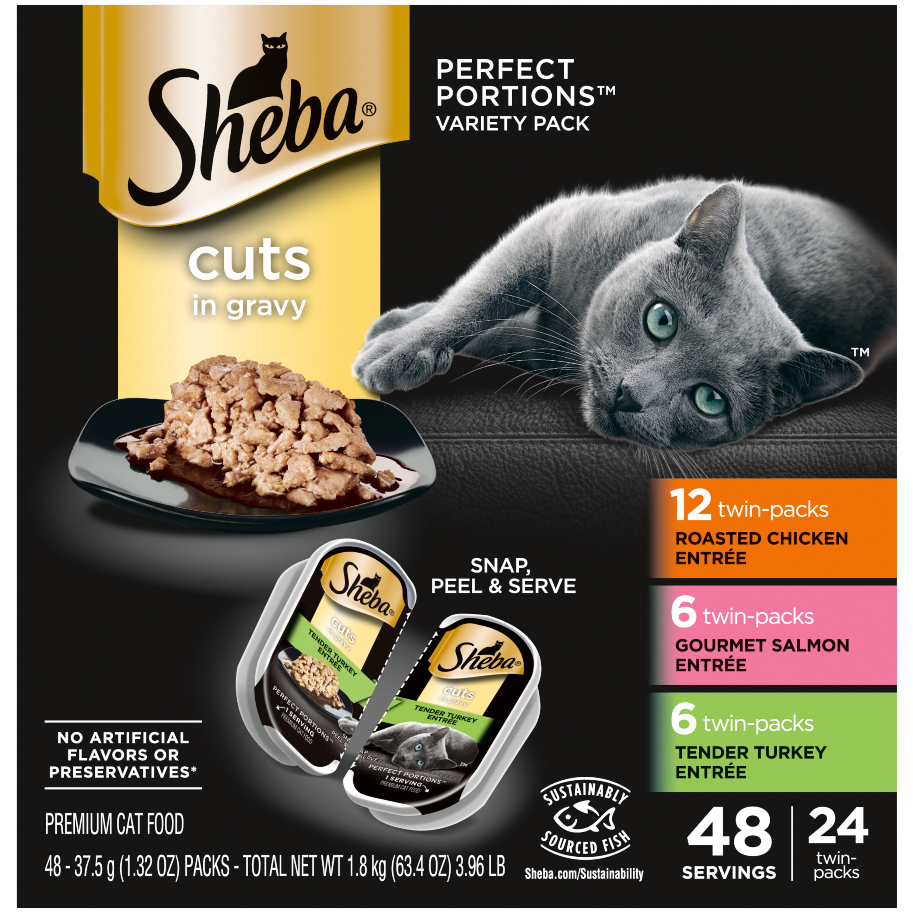 24/2.65 oz. Sheba Perfect Portions Cuts Chicken/Turkey/Salmon Multi Pack - Food