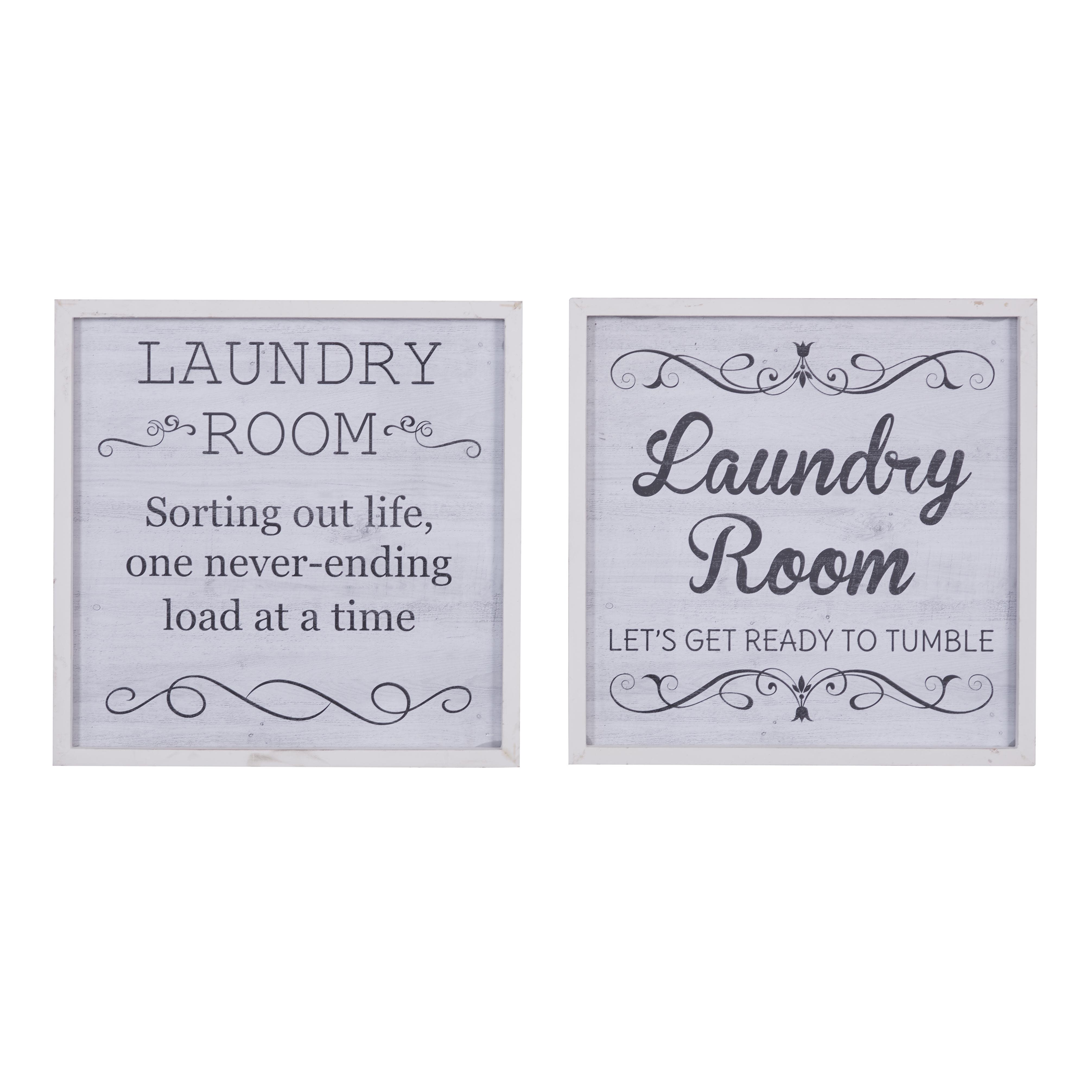 White Wood Sign Wall Decor, Set of 2 15"W, 15"H