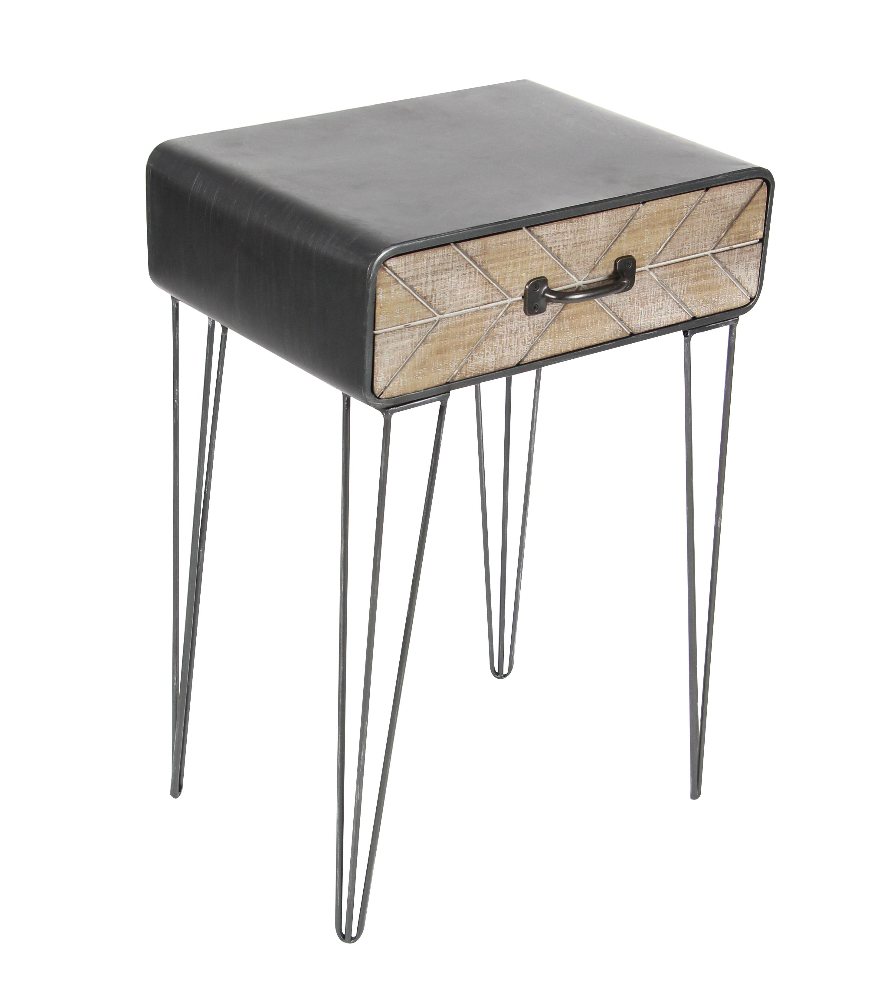 Black Metal  Single Drawer Side End Accent Table, 17" x 12" x 26"