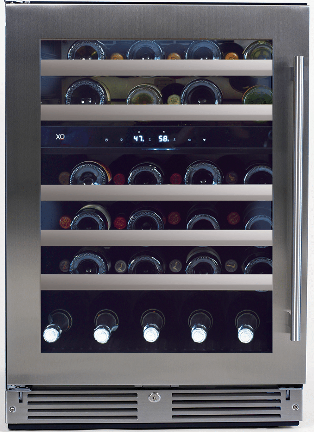 XO Appliances 24 Wine Cooler, Dual Zone with a Stainless Steel and Glass Door, Left Hinge