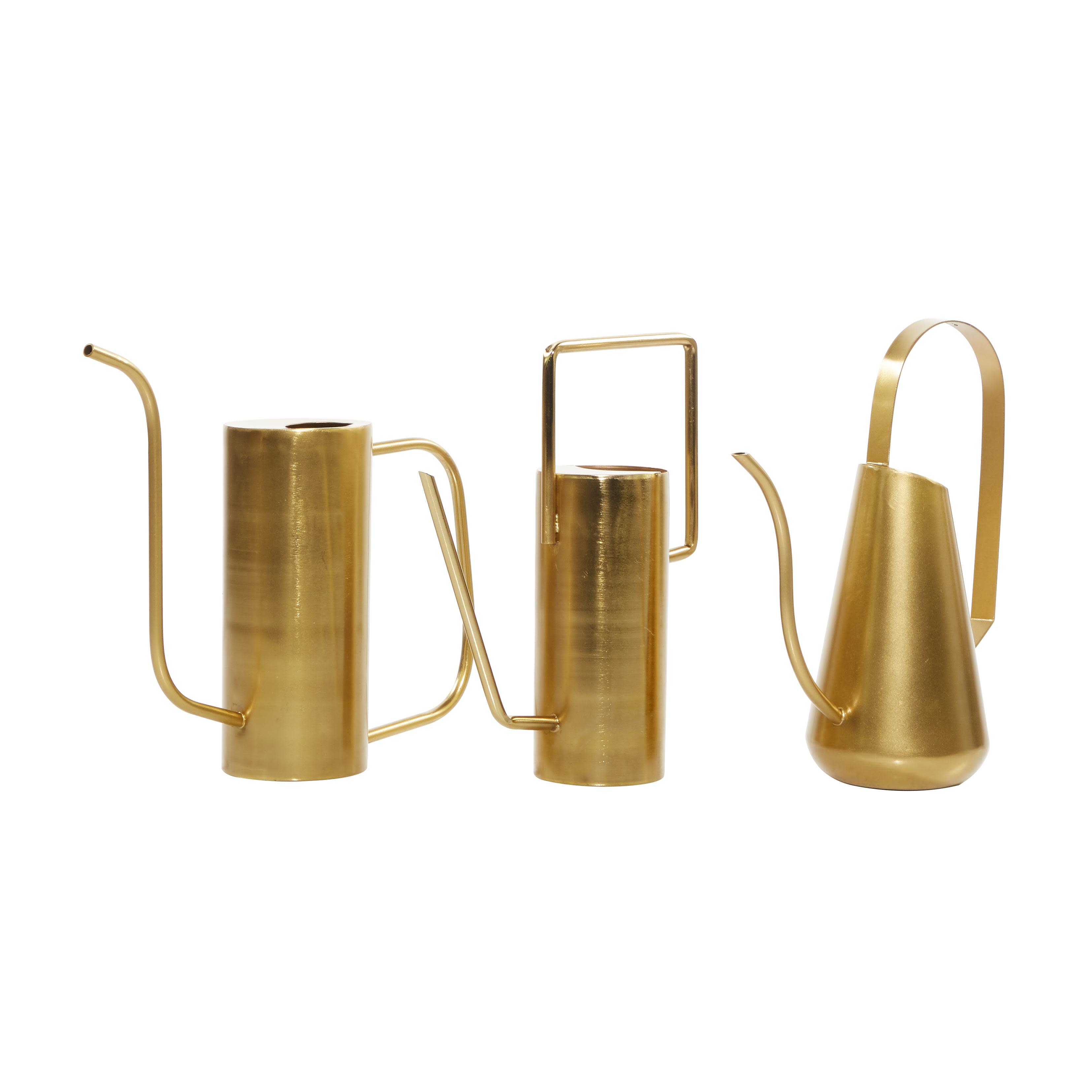 Gold Metal Watering Can Indoor Outdoor Planter, Set of 3 12", 12", 11"H