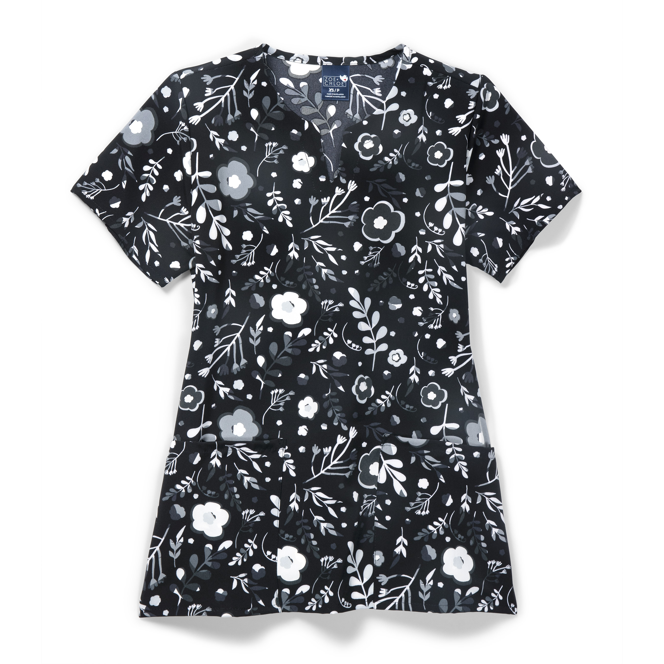 Zoe+Chloe Performance Notch Neck Print Scrub Top-Zoe&#43;Chloe