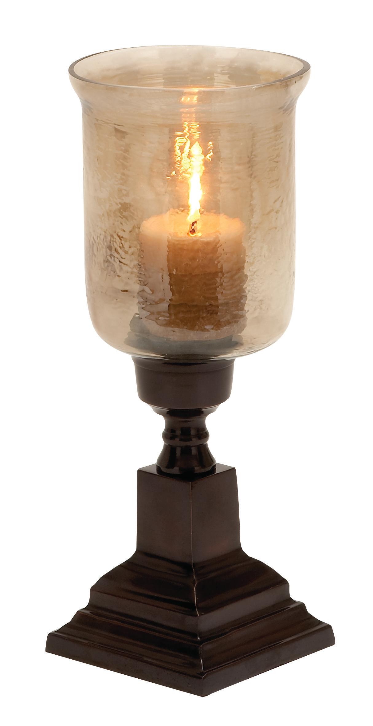 Dark Brown Aluminum Metal  Hurricane Lamp, 7" x 7" x 17"