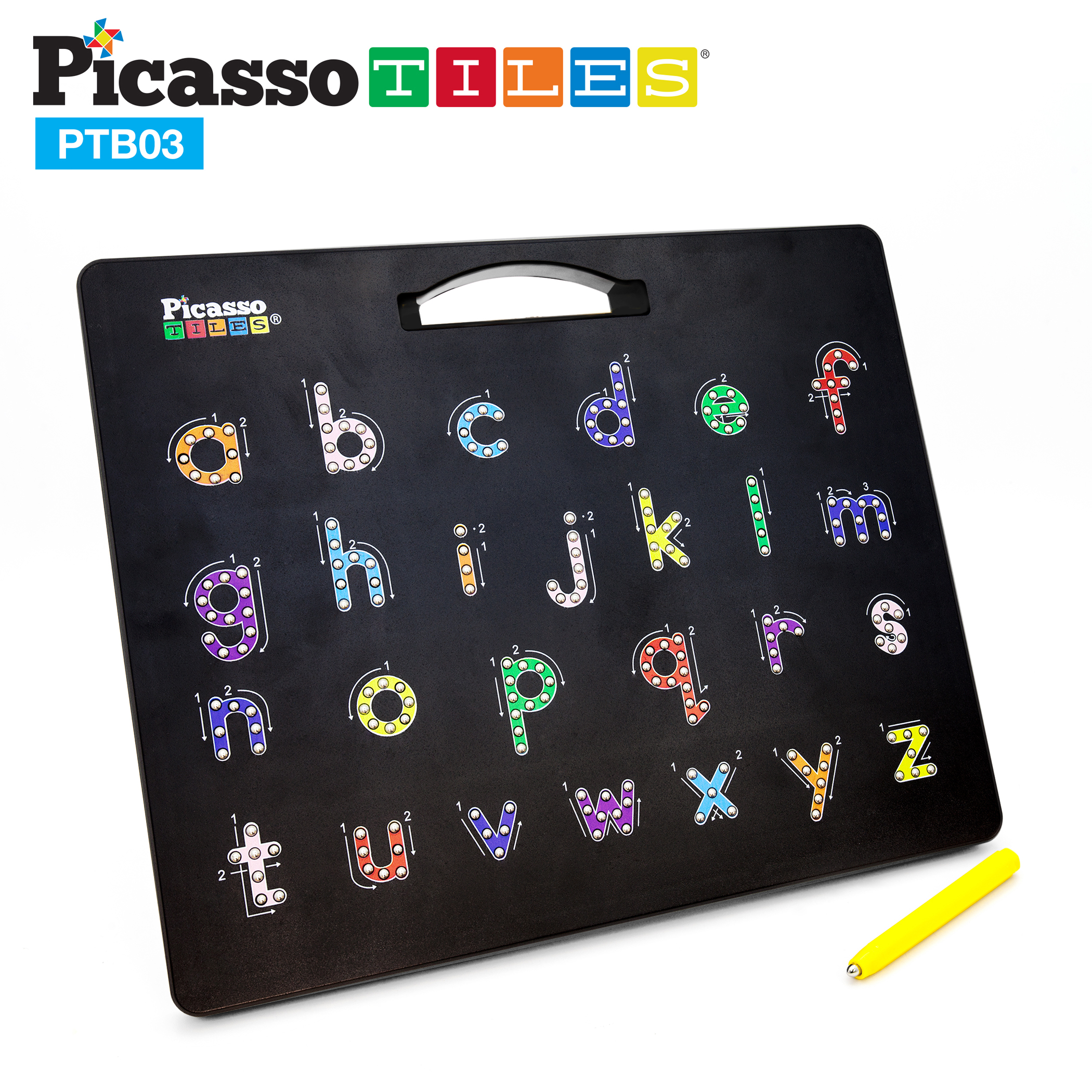 PicassoTiles Double-Sided Magnetic Drawing Board, 12" x 10", Upper & Lower Case Letters