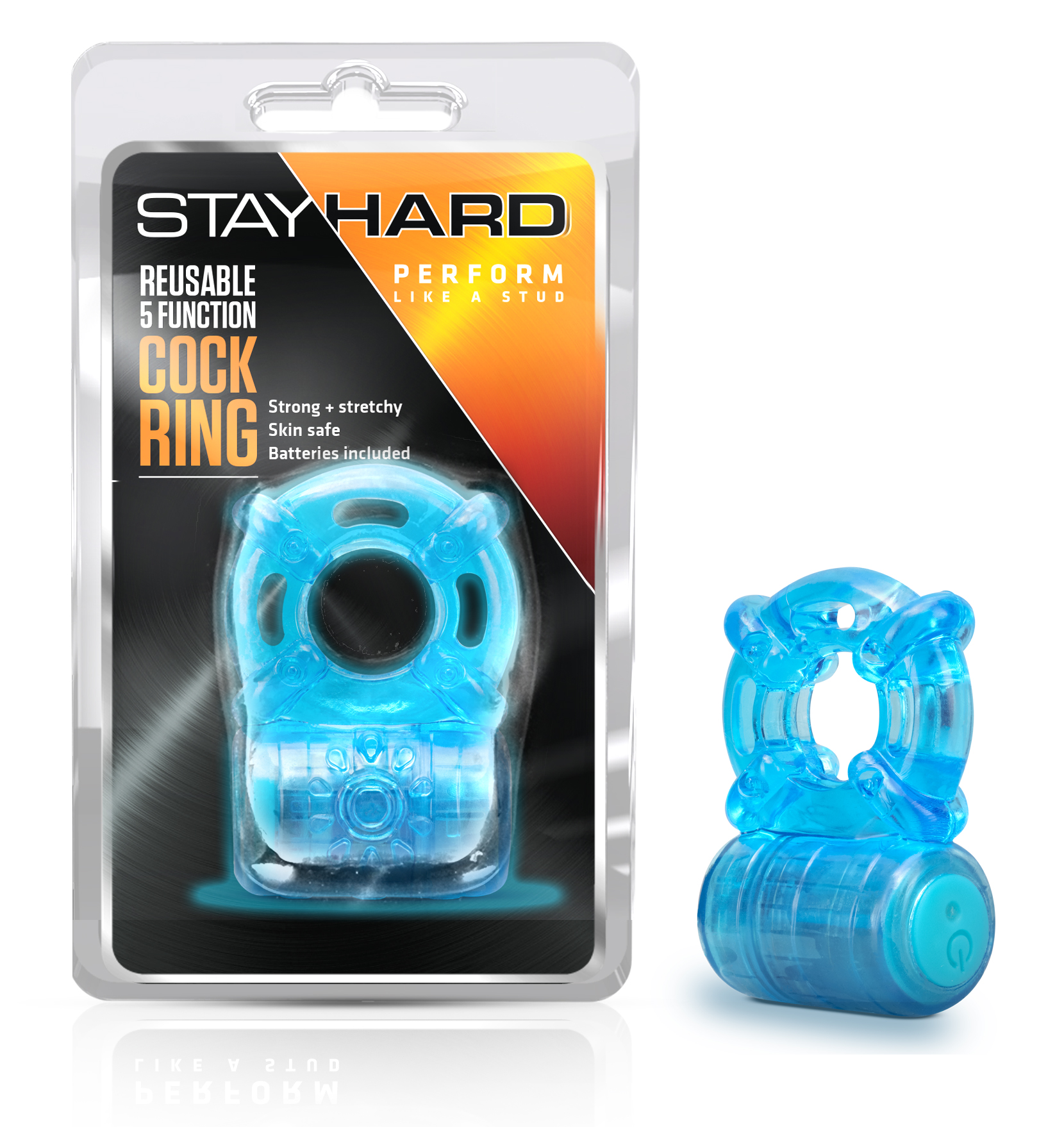 Blush Stay Hard / Reusable Blue 5-Function Vibrating Penis Ring