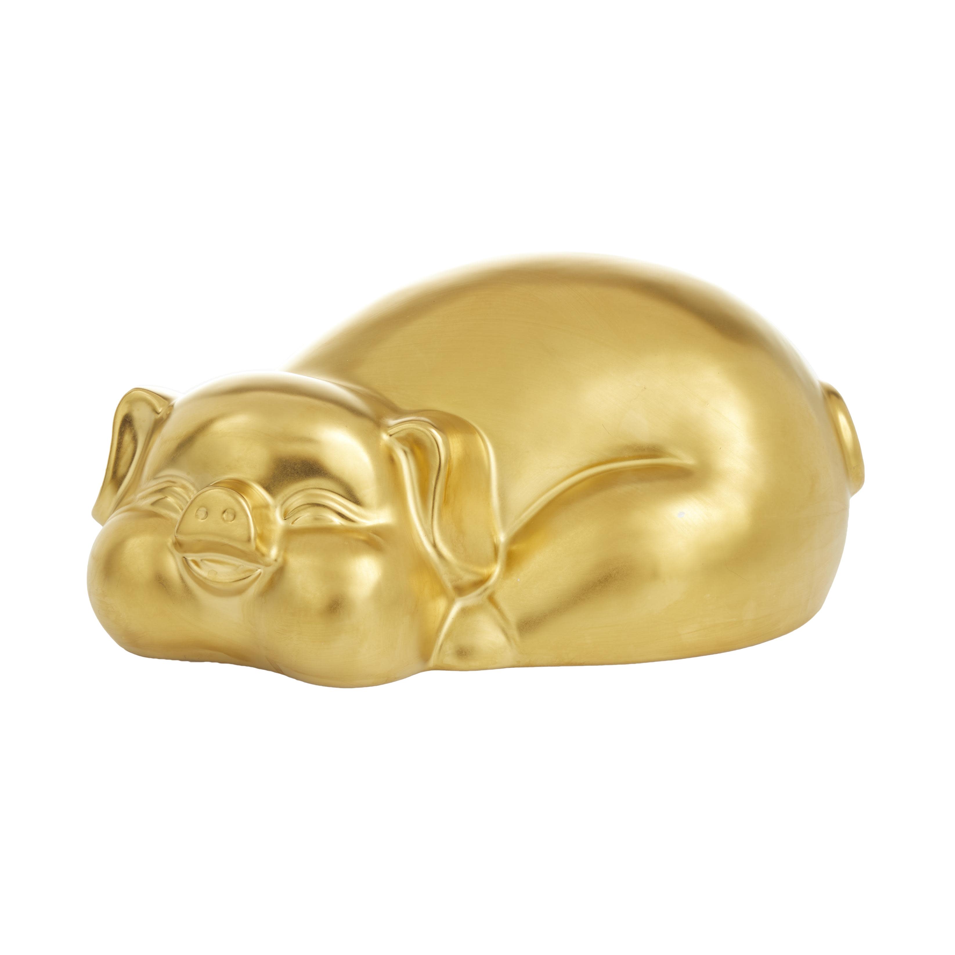 Gold Porcelain Ceramic Pig Decorative Sculpture, 13" x 9" x 5"
