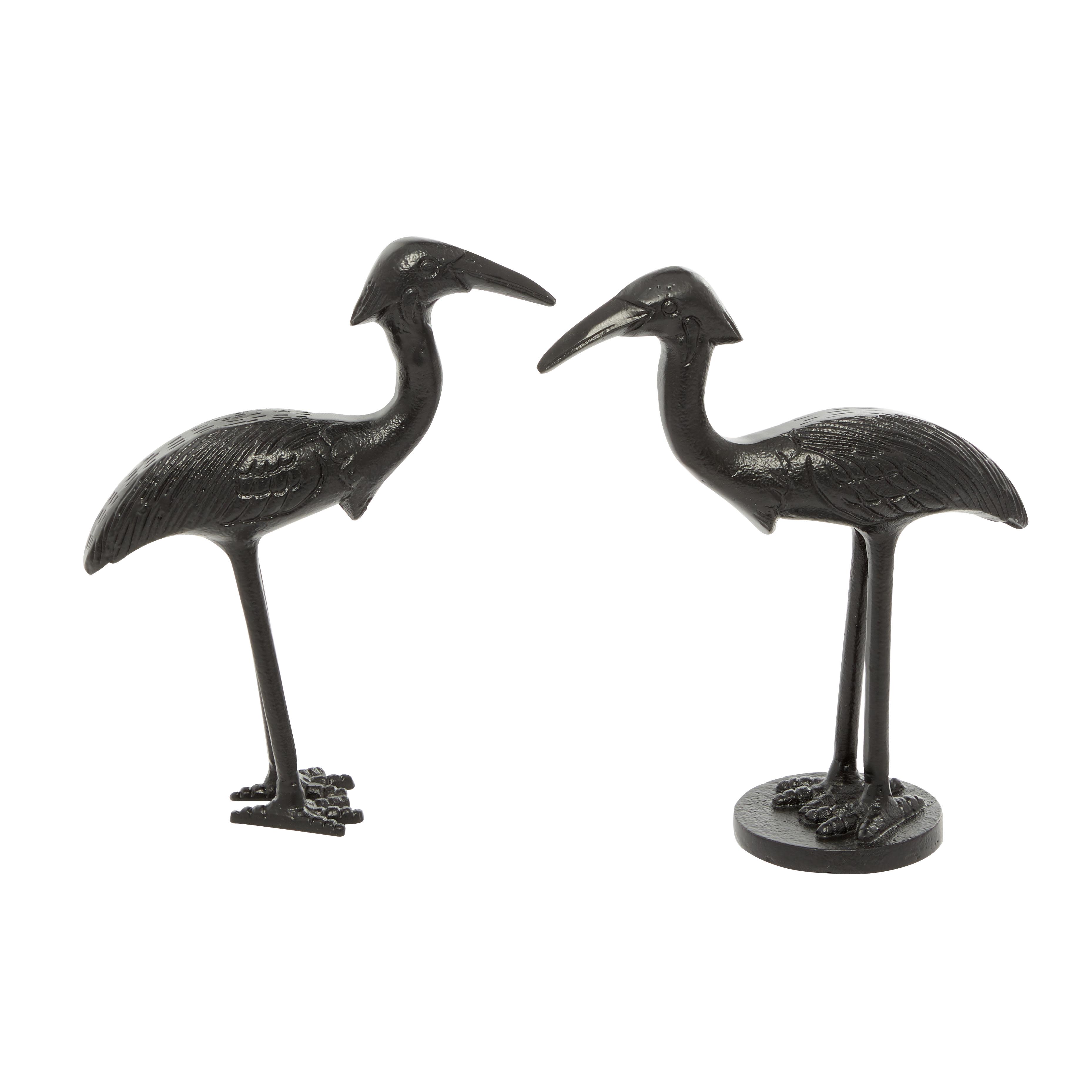 Black Aluminum Metal Bird Sculpture, Set of 2 7"W, 9"H