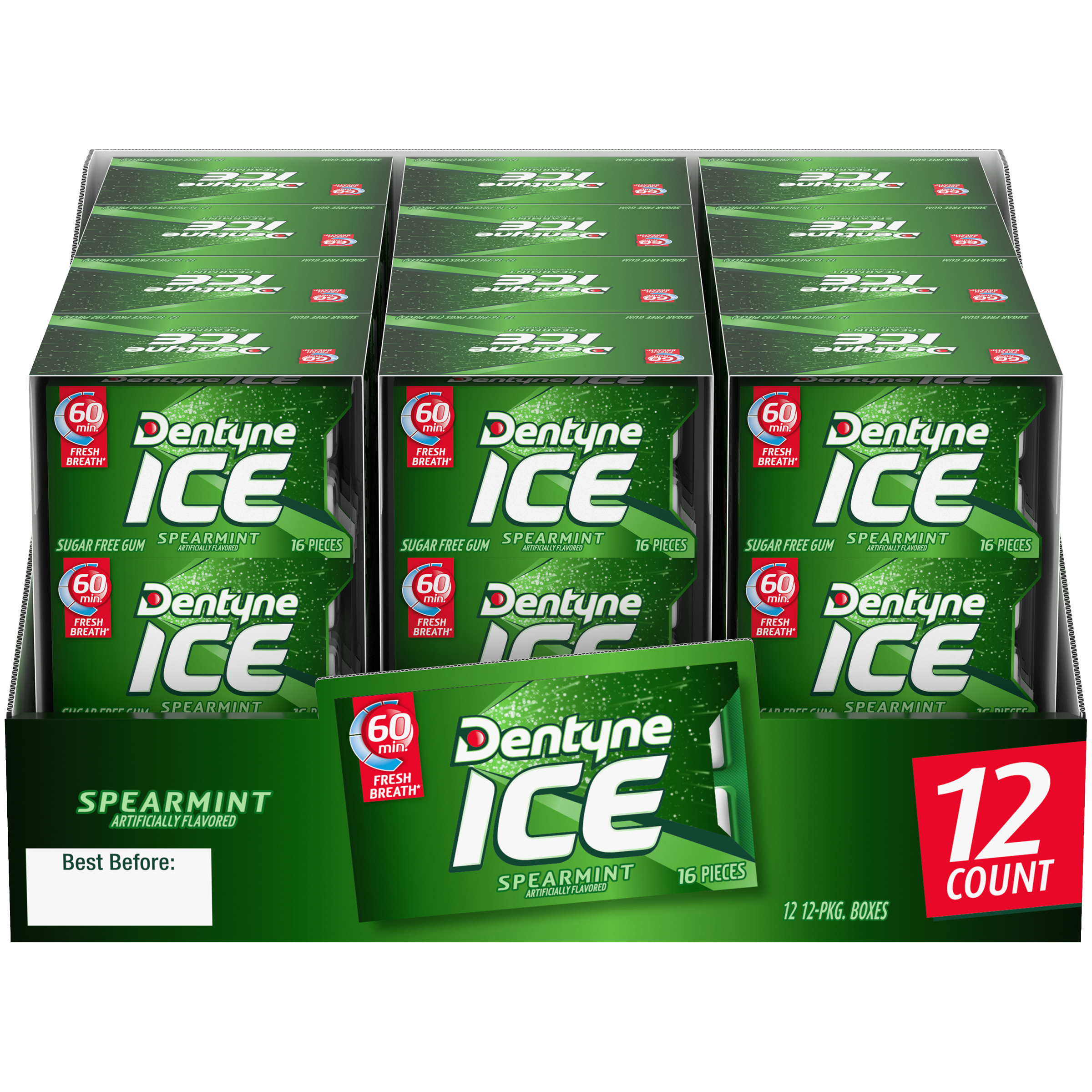 Dentyne Ice Spearmint Sugar Free Gum, 162 Packs of 16 Pieces (2,592 Total Pieces)