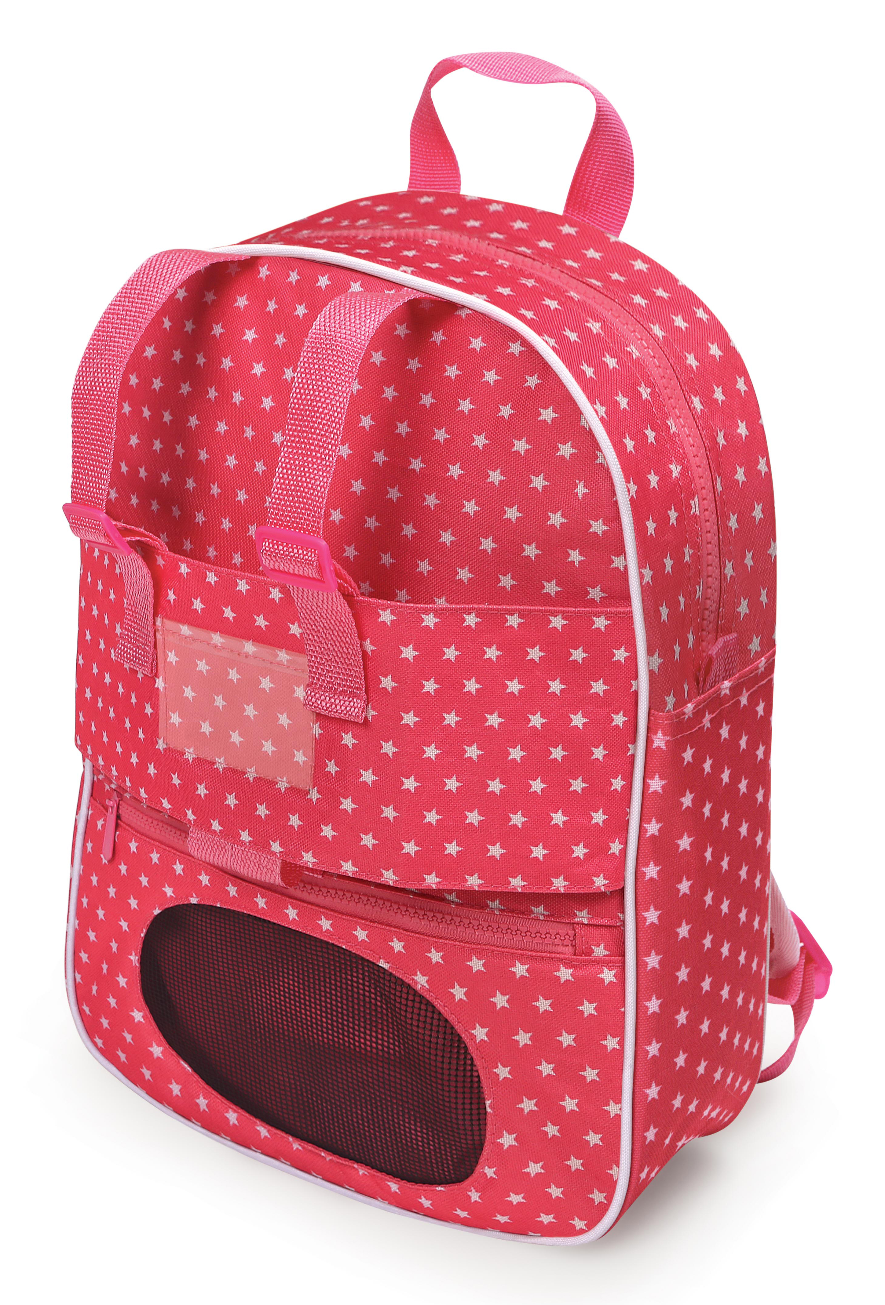 Doll Travel Backpack with Plush Friend Compartment - Pink/Star