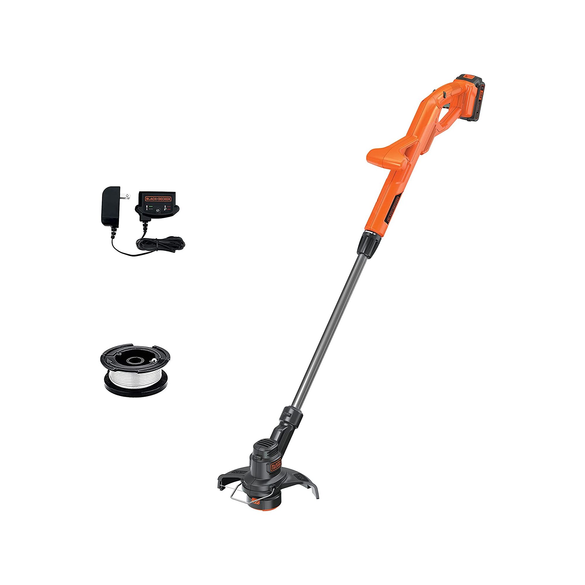 20V Max Lithium 10 In. String Trimmer / Edger with charger and spool of trimmer string.