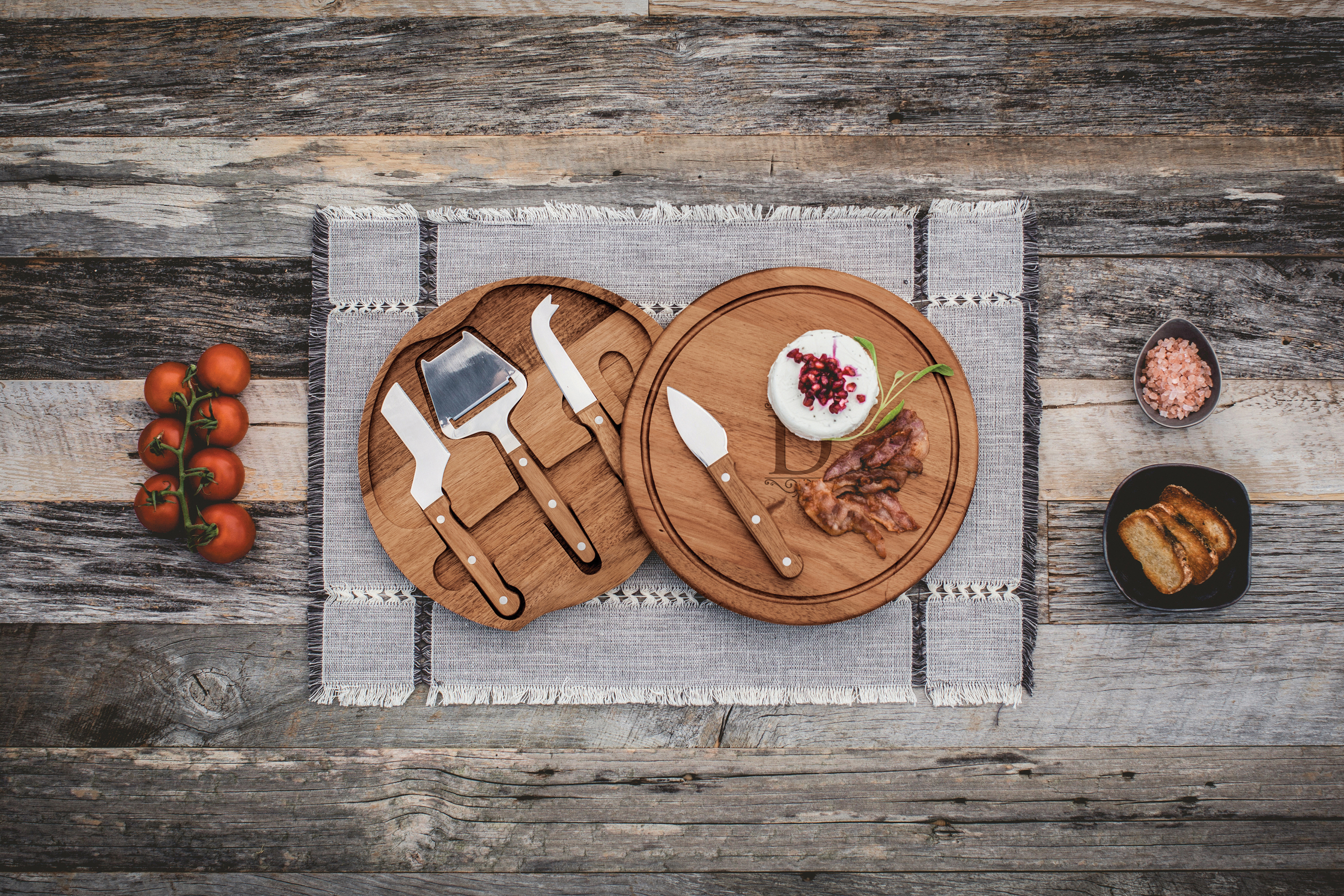 Monogram D - Acacia Circo Cheese Cutting Board & Tools Set