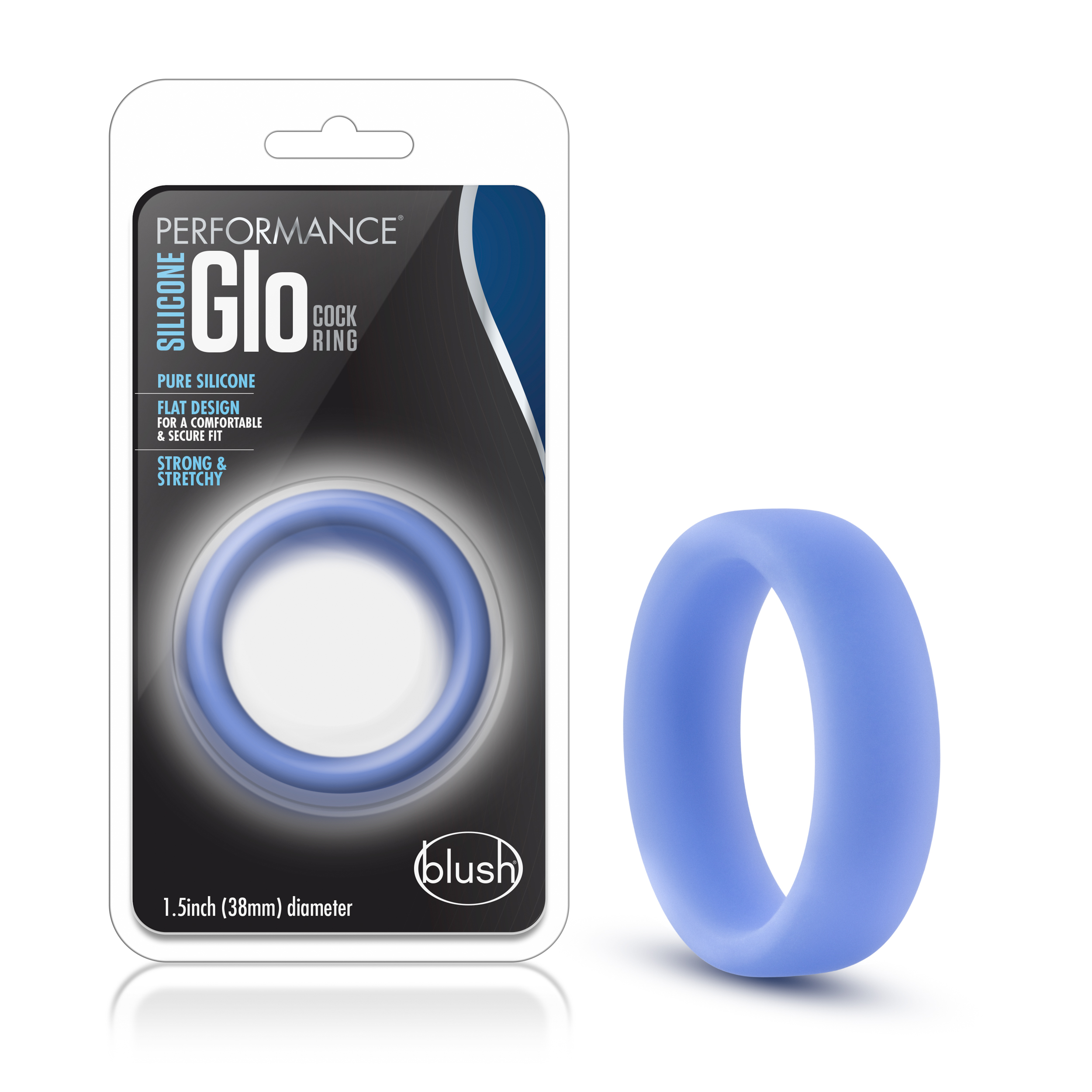 Blush Performance? / Glo: Glow In The Dark Blue Penis Ring - Made with Puria? Silicone