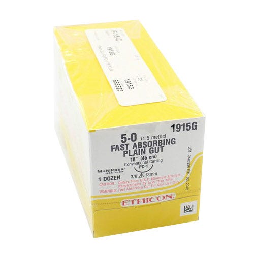 Plain Gut Fast Absorbing Suture, 5-0, PC-1, Precision Cosmetic-Conventional Cutting PRIME, 18" - 12/Box