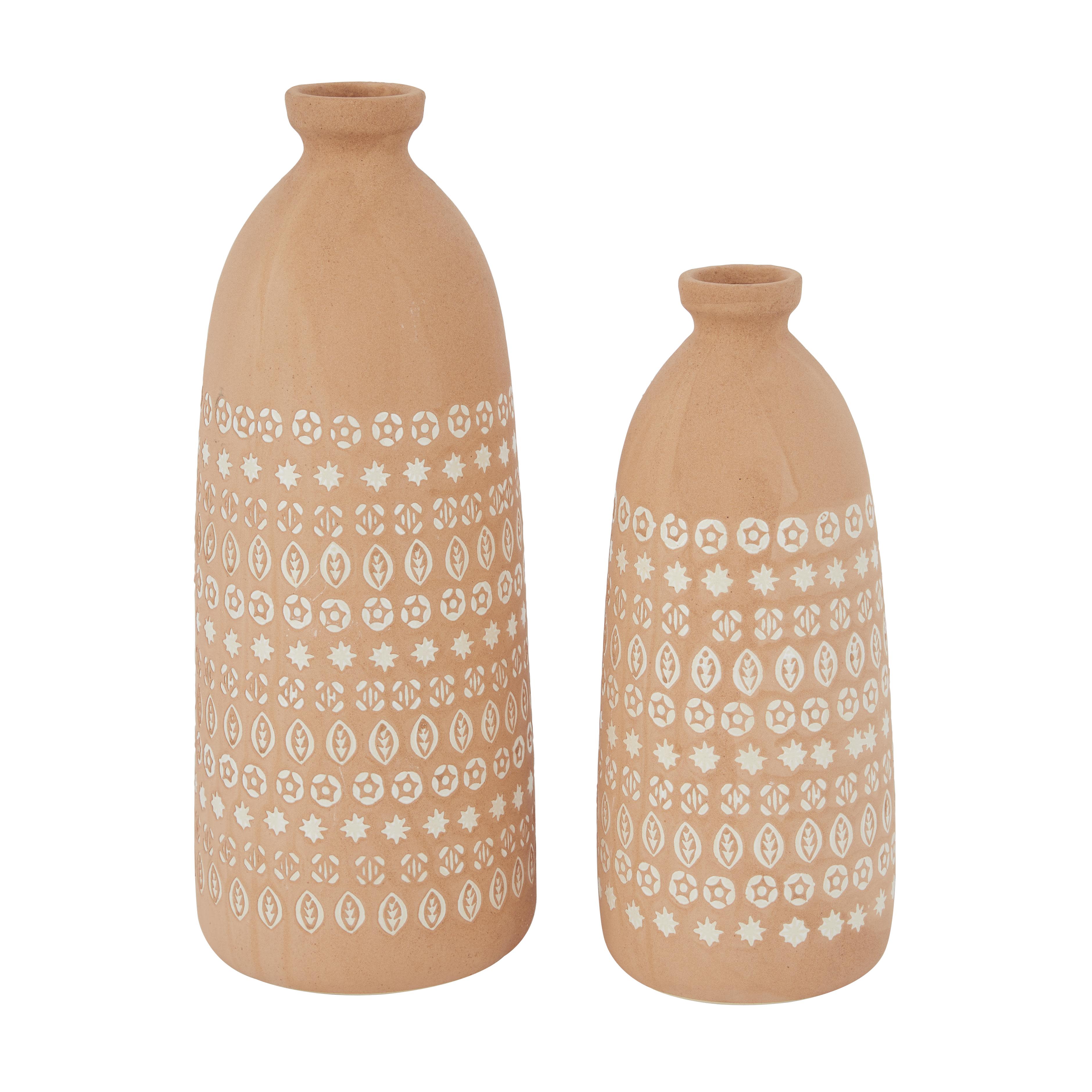 Pink Ceramic  Handmade Decorative Vase with Star Patterns, Set of 2 15", 12"H