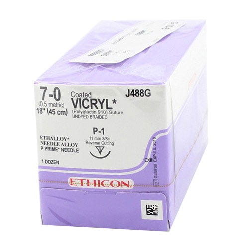 VICRYL® Undyed Braided & Coated Sutures, 7-0, P-1, Precision Point-Reverse Cutting, 18" - 12/Box