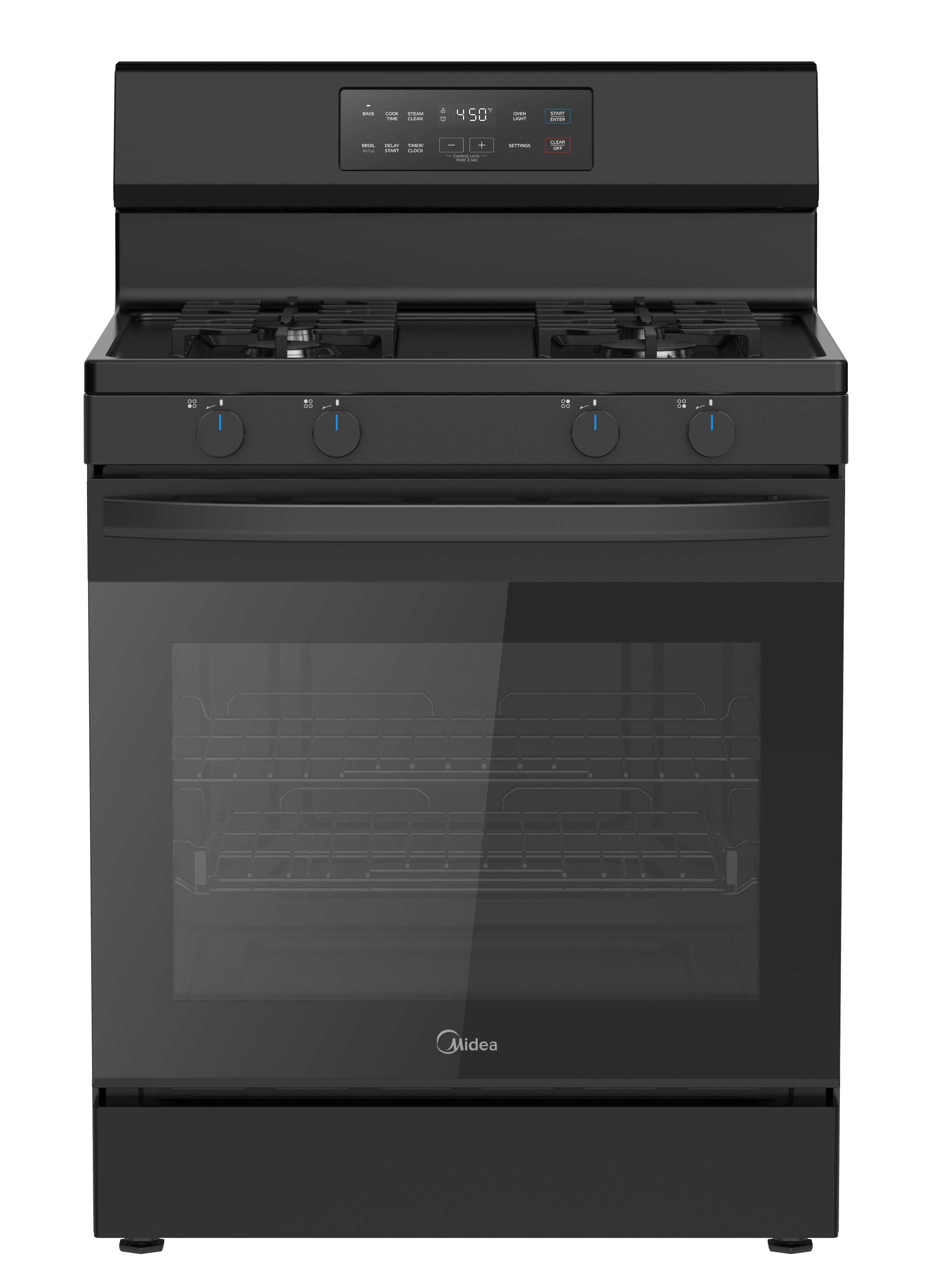 Midea Freestanding Range 6.1 CU Gas 4 Burner Black