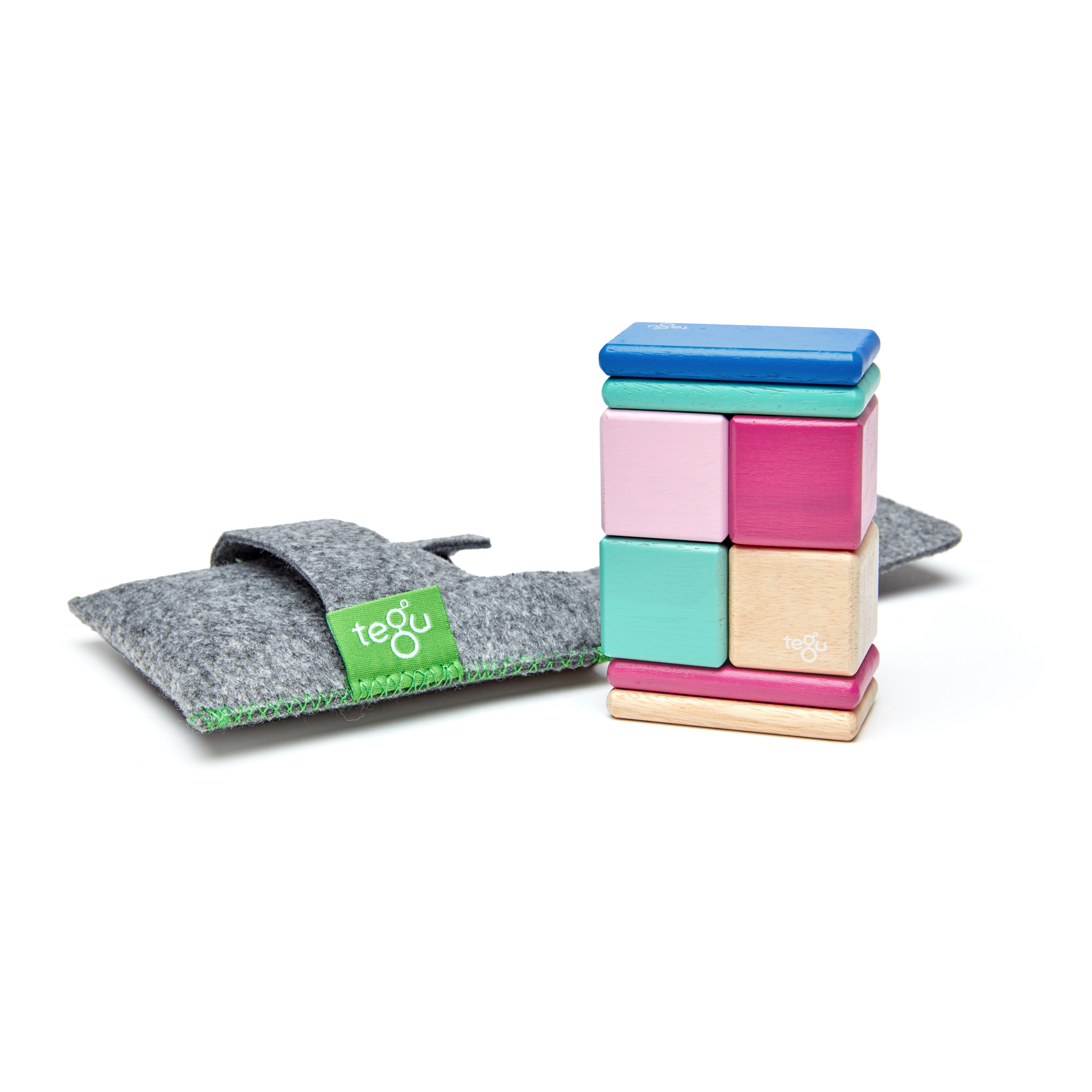 Tegu Magnetic Wooden Blocks, 8-Piece Pocket Pouch, Blossom
